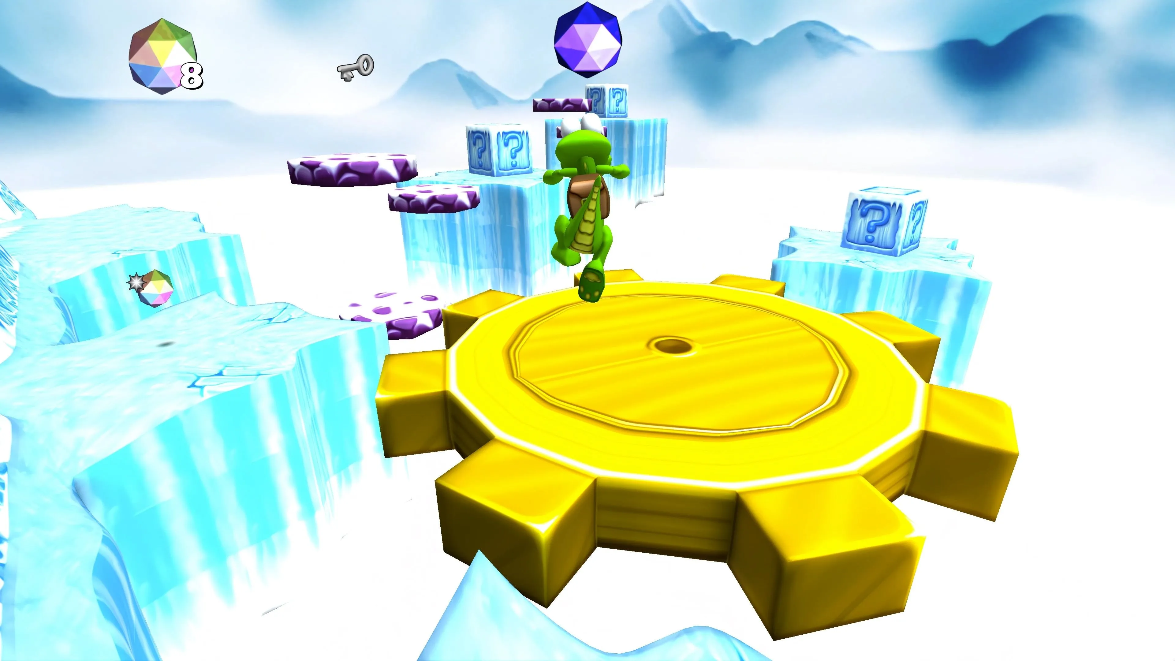 Croc trong một màn chơi băng giá với các bánh răng cưa trong Croc Remaster