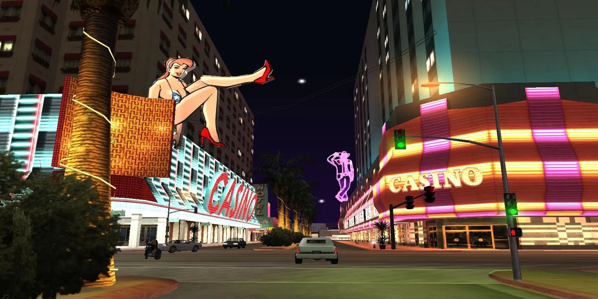 Dải Las Venturas Strip rực rỡ ánh đèn sòng bạc trong GTA San Andreas