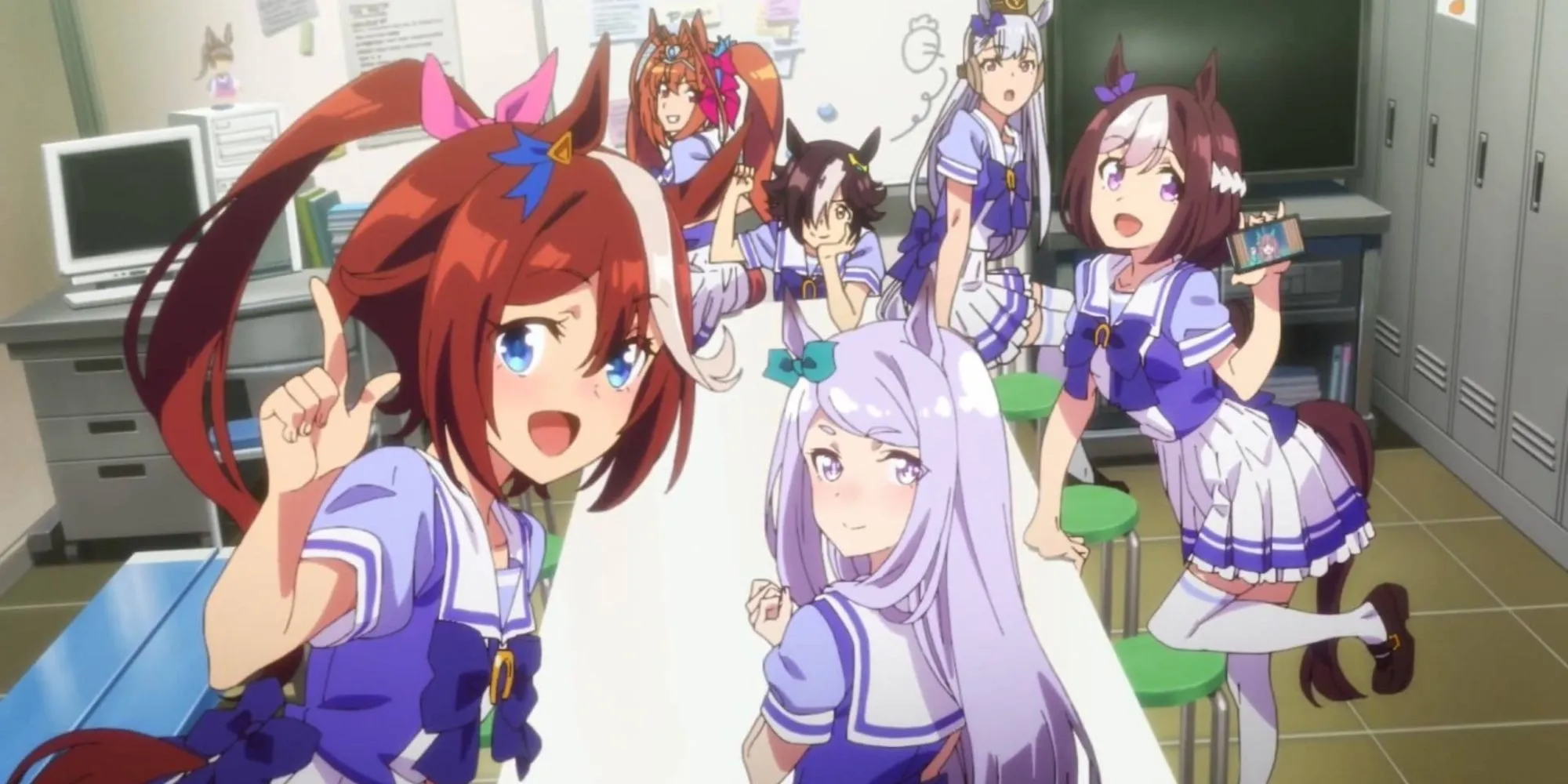 Dàn nhân vật Uma Musume trong một lớp học