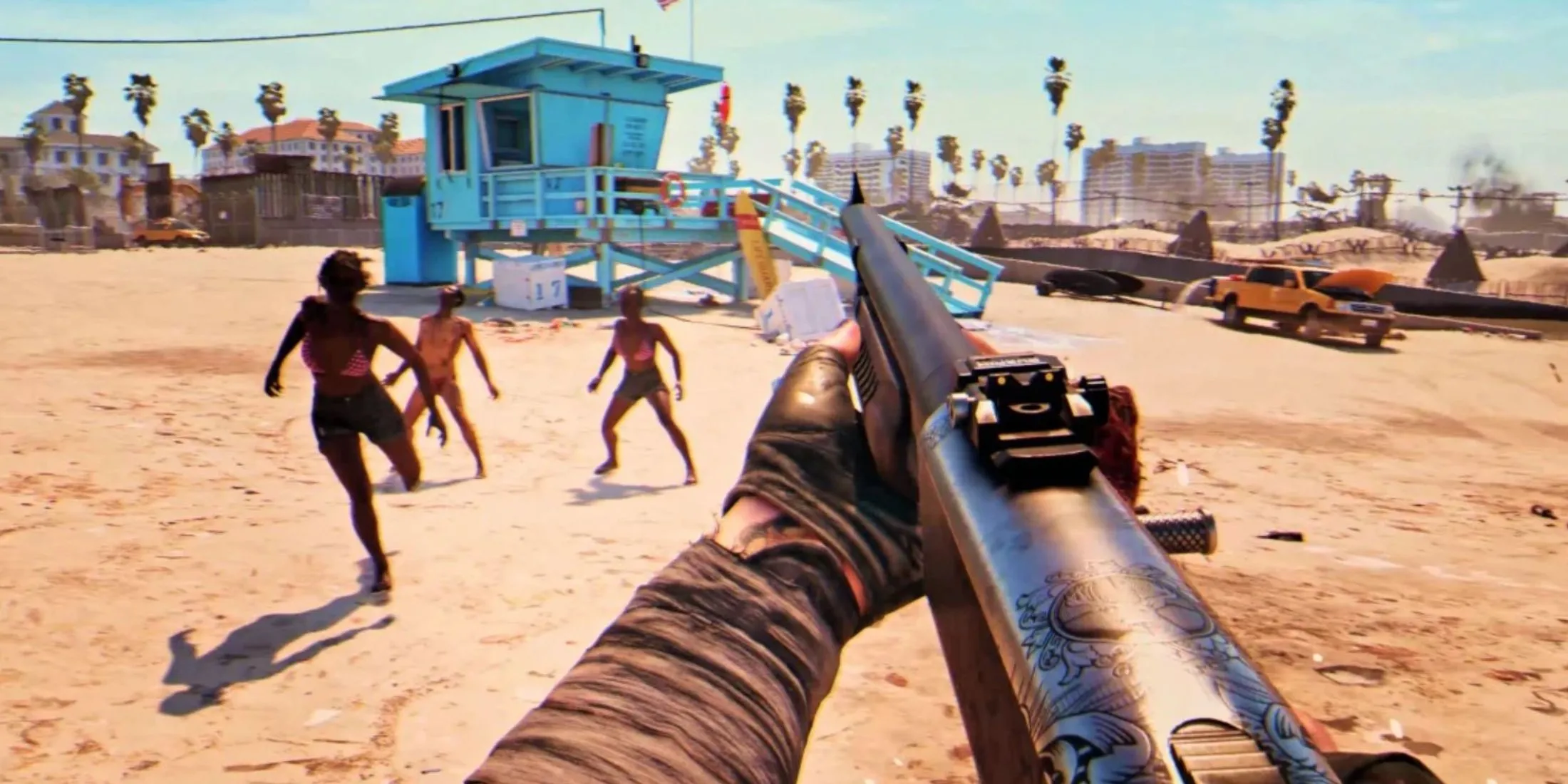 Đàn zombie trên bãi biển đầy nắng trong Dead Island 2