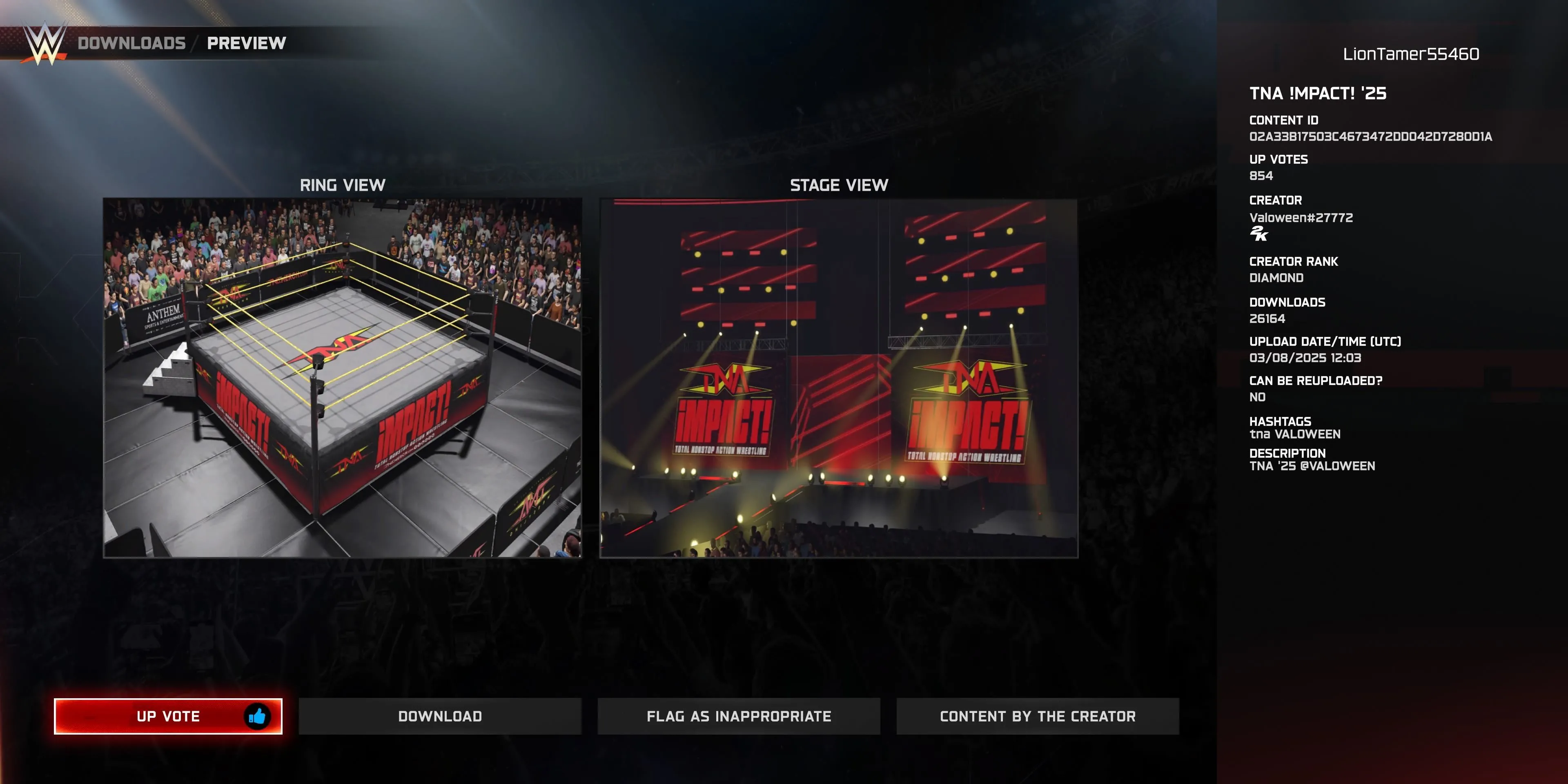 Đấu trường TNA Impact tùy chỉnh trong WWE 2K25 với sàn đấu và thiết kế đặc trưng