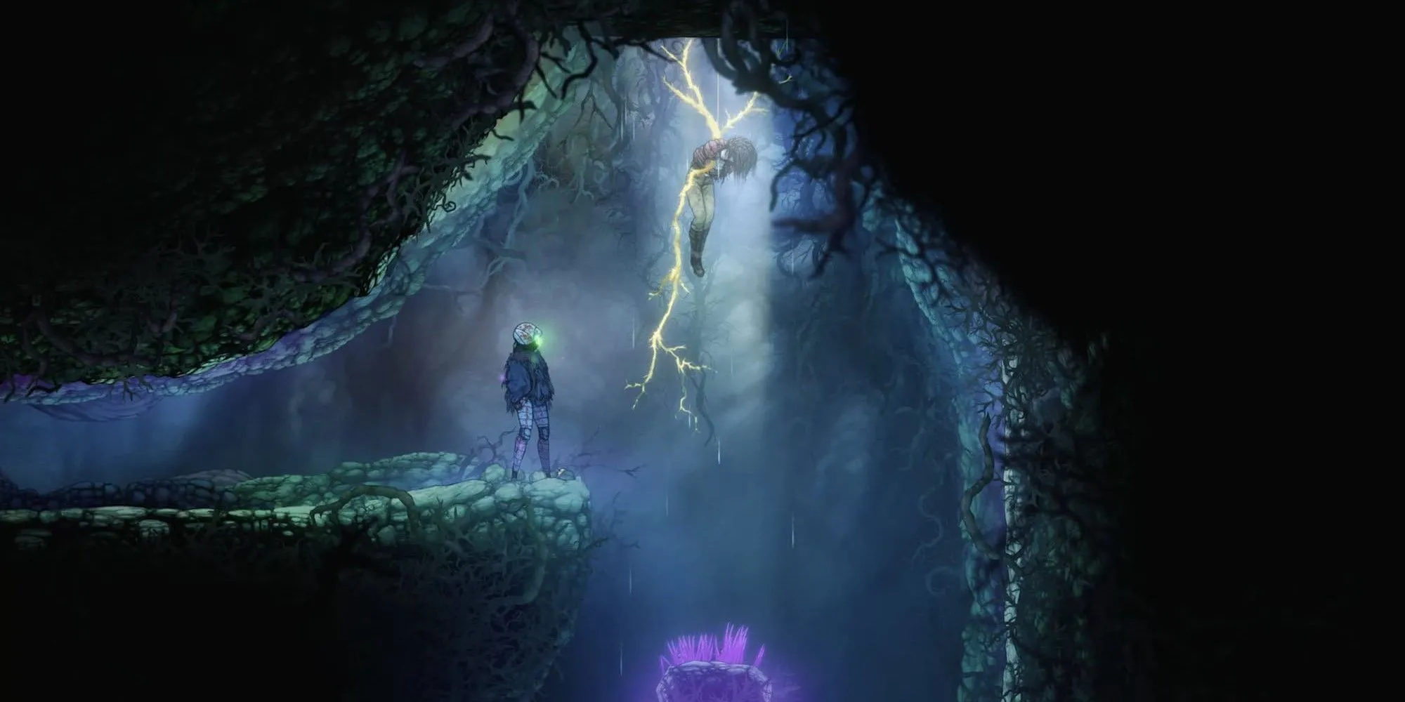 Deadsuit đang khám phá một khu vực treo lơ lửng bí ẩn trong Ghost Song