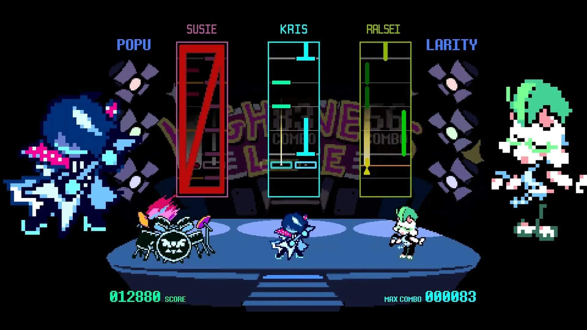 Deltarune Chapters 1-4 cảnh ban nhạc trong thế giới TV của Chương 3