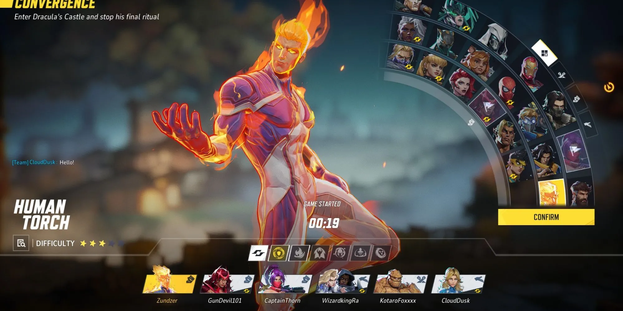Đội hình Marvel Rivals với Human Torch và các tướng khác