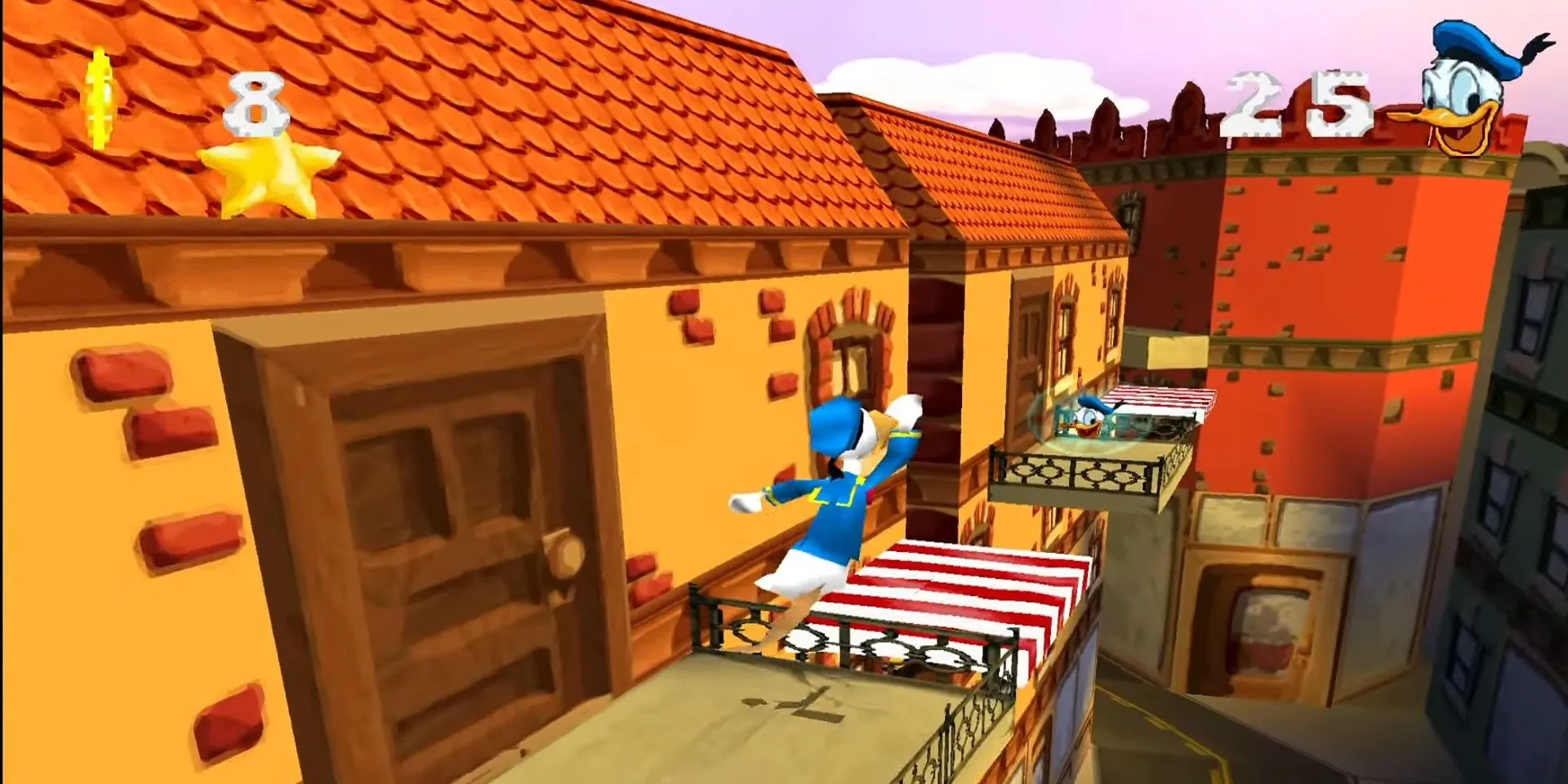 Donald nhảy qua các mái nhà trong Donald Duck: Goin' Quackers