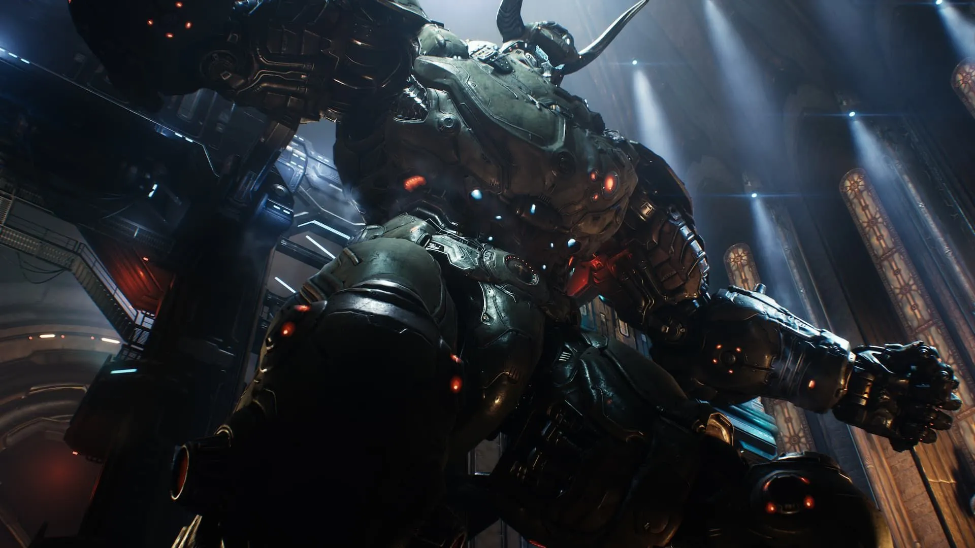 Doom Slayer cưỡi Atlan khổng lồ trong DOOM: The Dark Ages