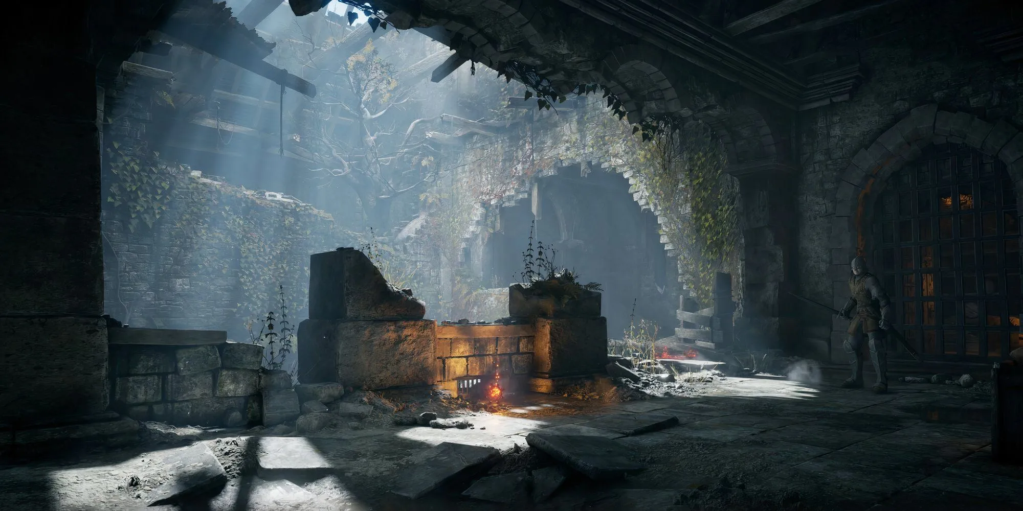 Forlorn Outpost huy hoàng đổ nát trong Demon's Souls Remake, mở đầu cho cuộc phiêu lưu ở Boletaria.