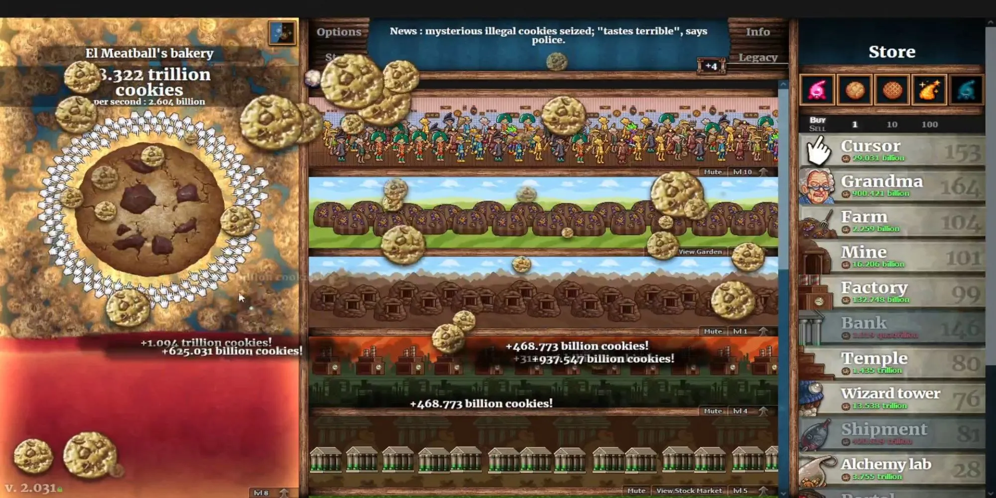 Gameplay của Cookie Clicker trên Steam với vô số bánh quy