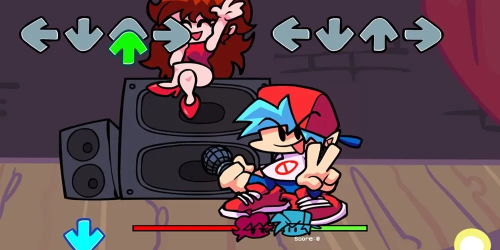 Gameplay của Friday Night Funkin' trên Poki Games với các mũi tên nhịp điệu