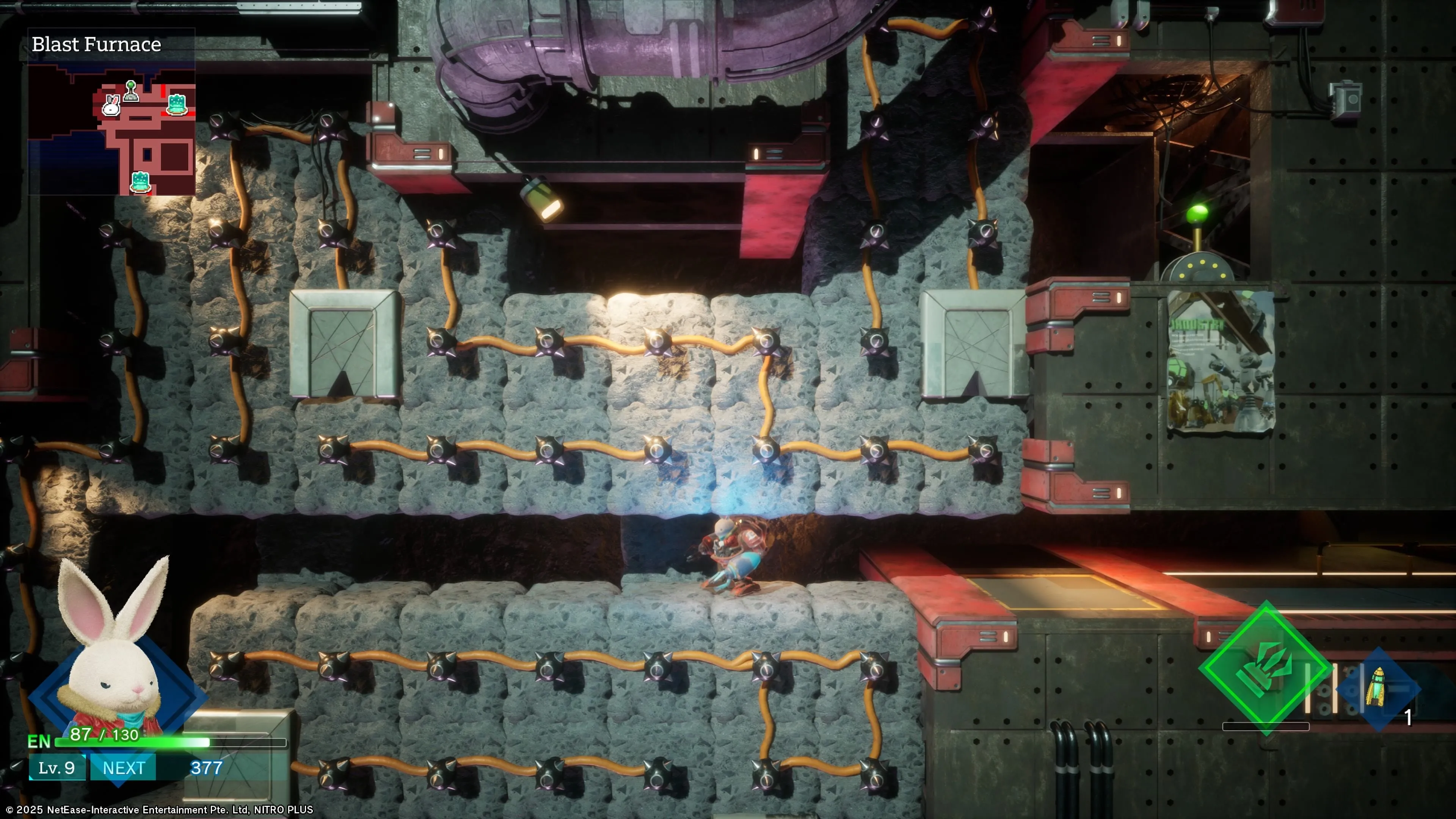 Gameplay đào bới đặc trưng của Rusty Rabbit khám phá các khối đất đá