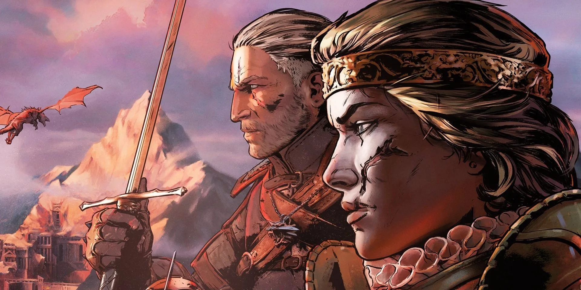 Geralt và Nữ hoàng Meve trong Thronebreaker The Witcher Tales, một tựa game chiến thuật thẻ bài với cốt truyện sâu sắc
