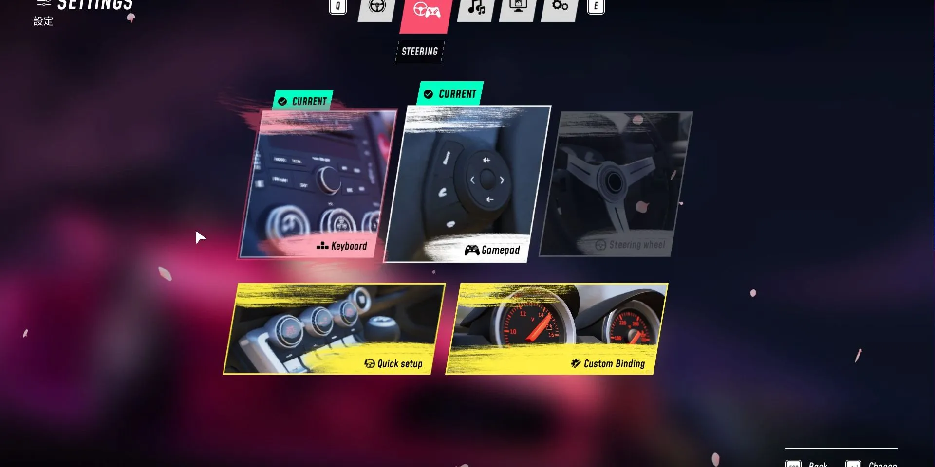 Giao diện menu cài đặt điều khiển xe trong game JDM Japanese Drift Master