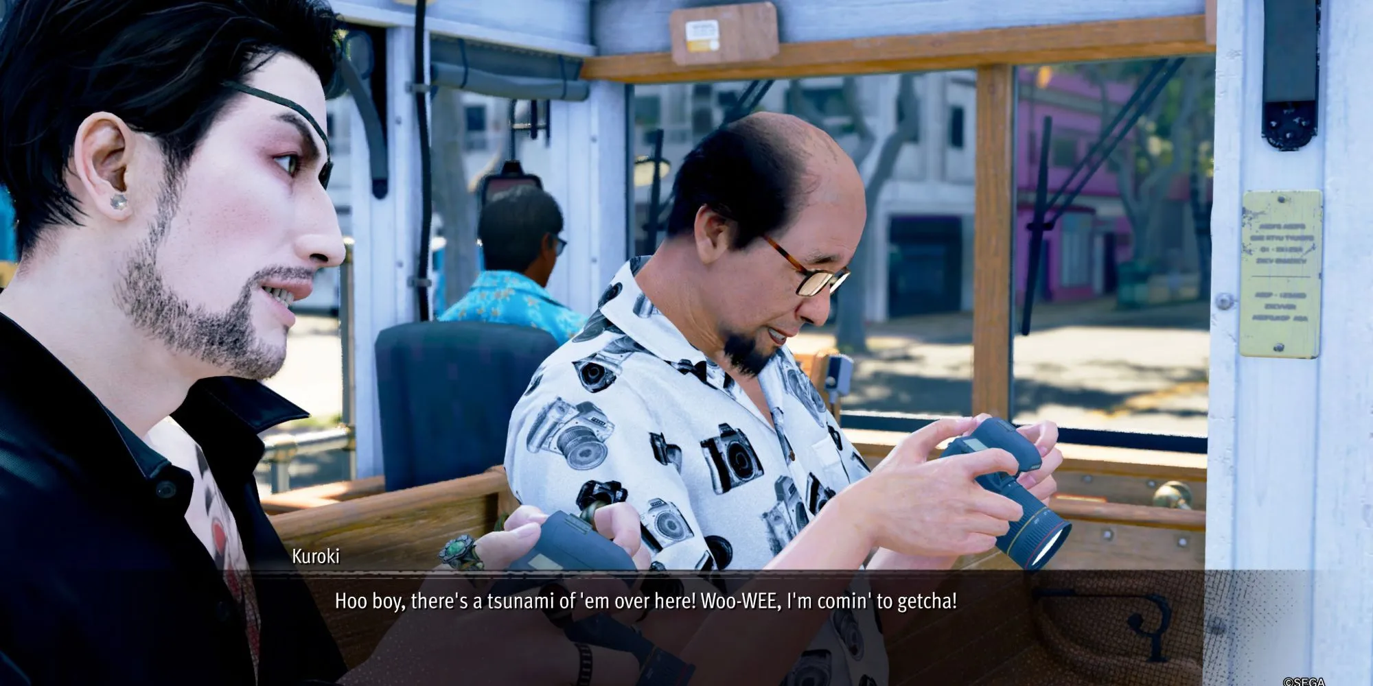 Giao diện minigame Sicko Snap trong Like a Dragon Pirate Yakuza, người chơi ngắm chụp một Sicko