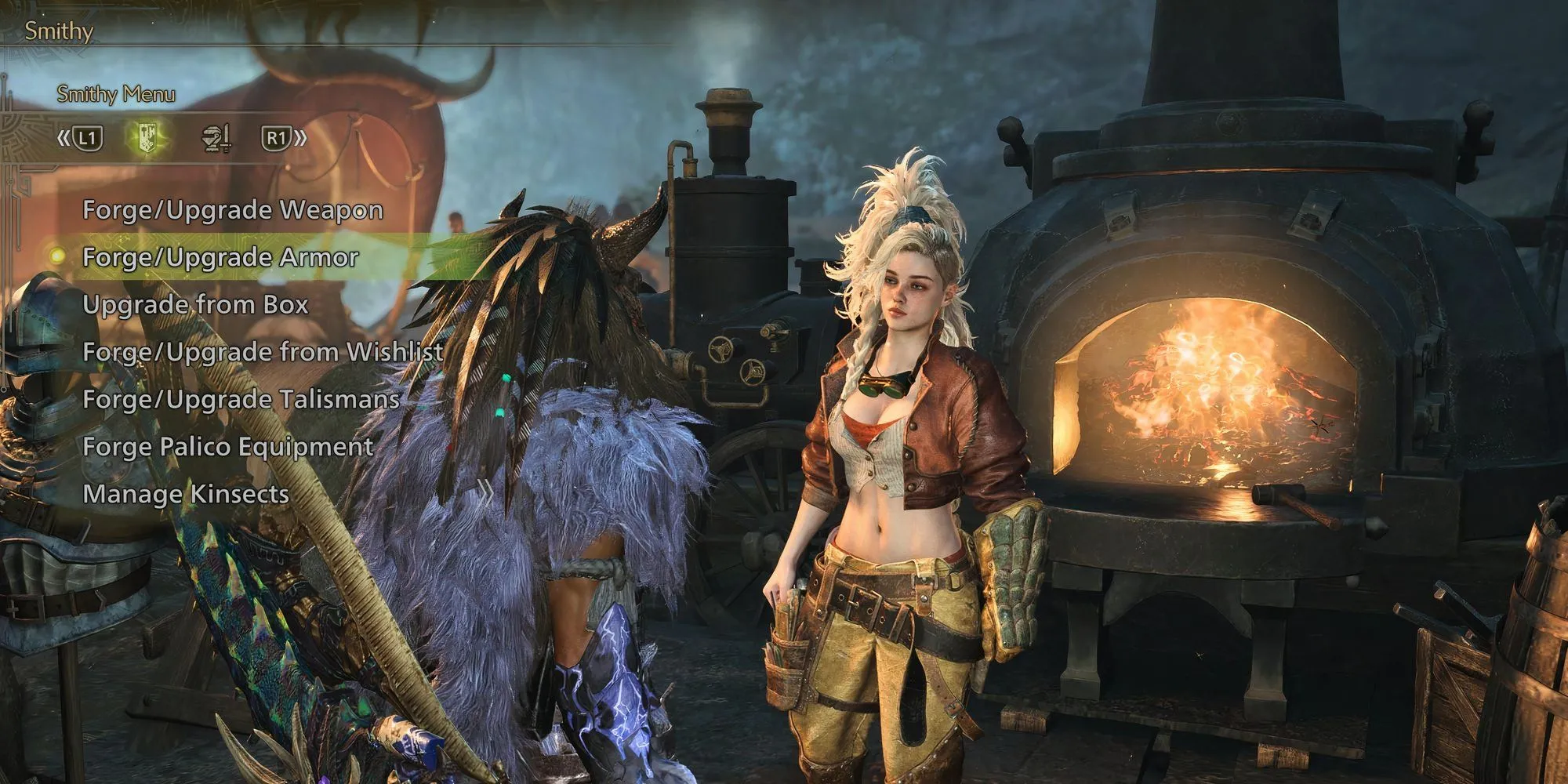 Giao diện nâng cấp kỹ năng vũ khí Monster Hunter Wilds với các slot decoration