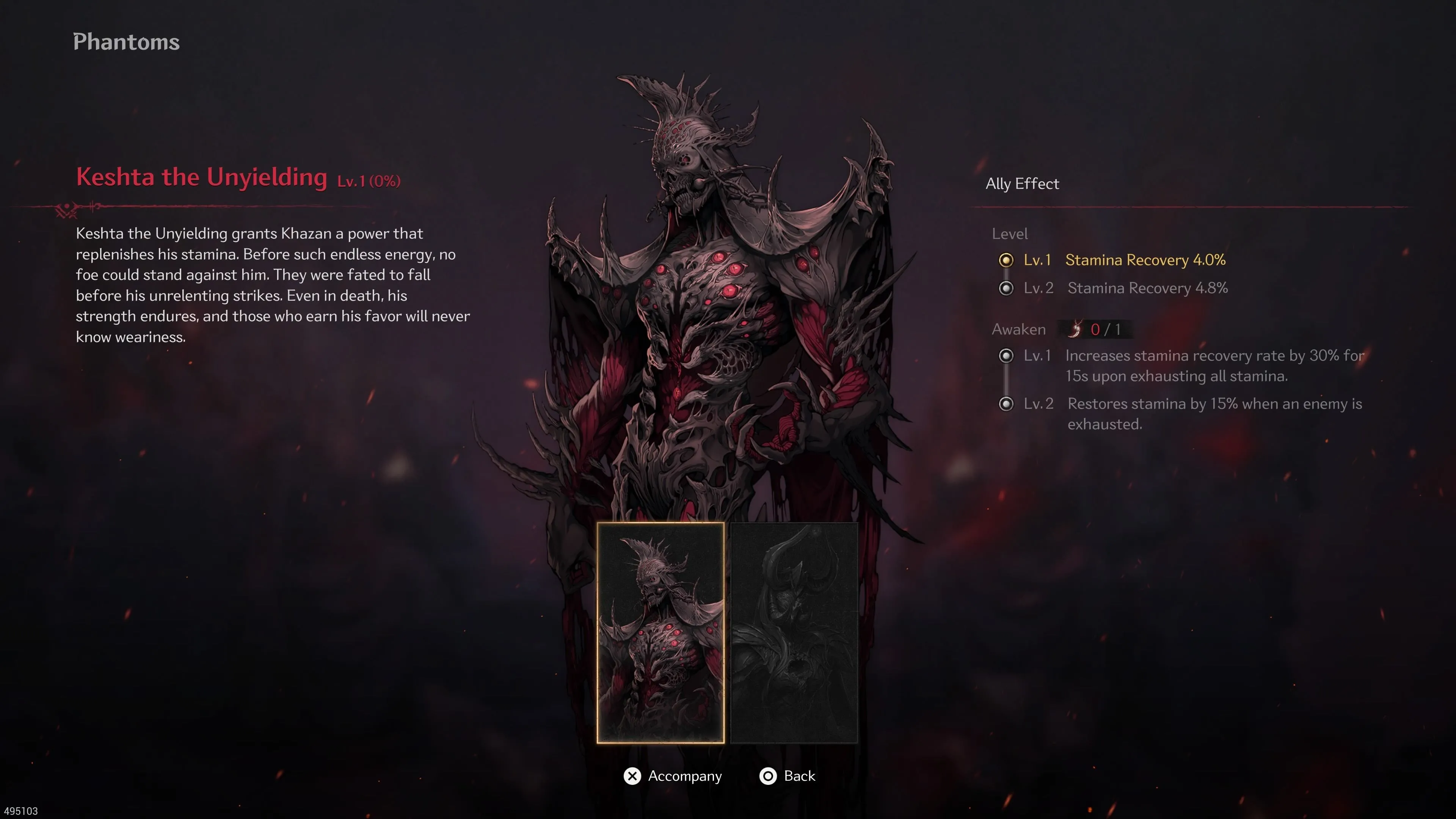 Giao diện trang bị Phantom trong The First Berserker: Khazan, cho thấy các lợi ích cộng thêm