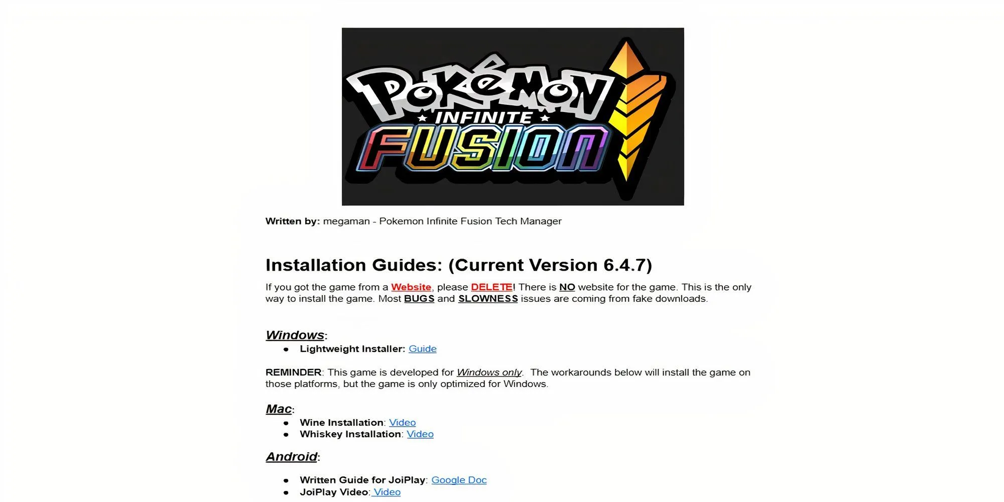 Giao diện trang tải game Pokemon Infinite Fusion từ diễn đàn Reddit