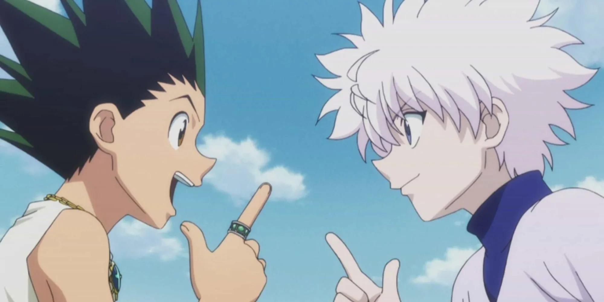 Gon và Killua mỉm cười với nhau trong anime Hunter X Hunter