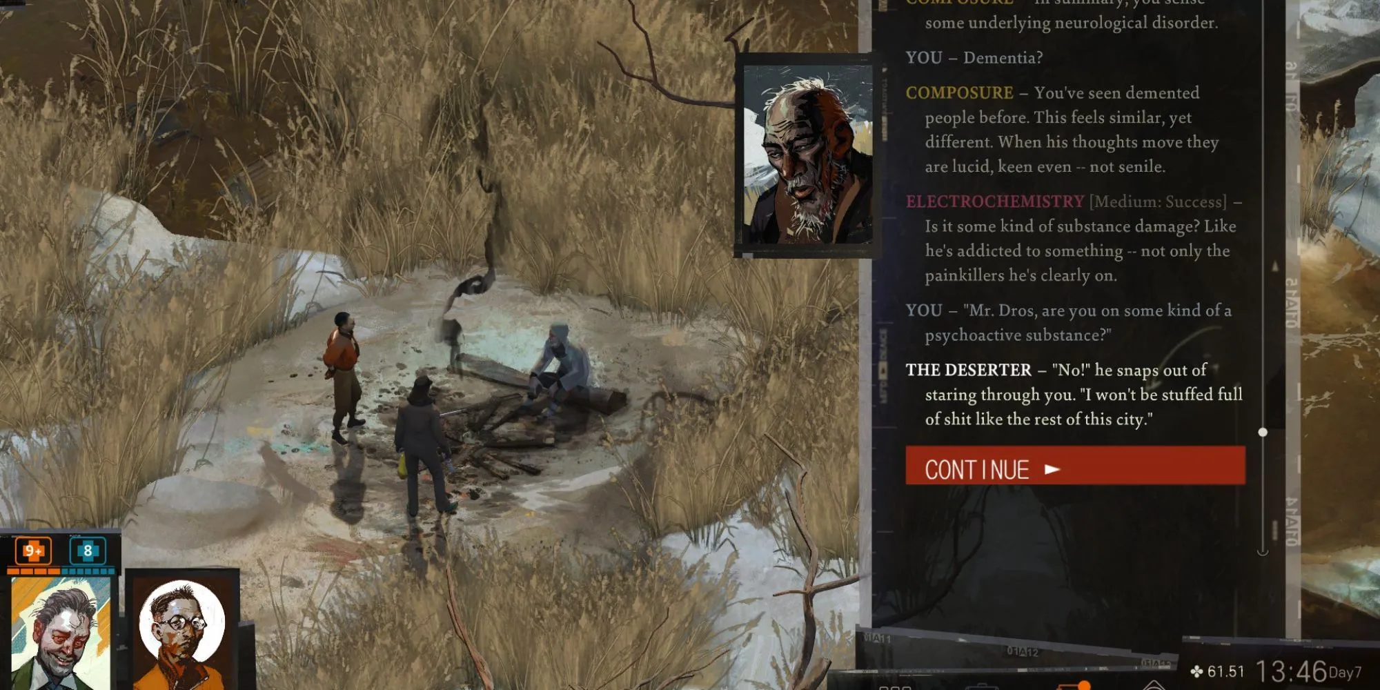 Harry DuBois đứng trước một lựa chọn đối lập trong Disco Elysium