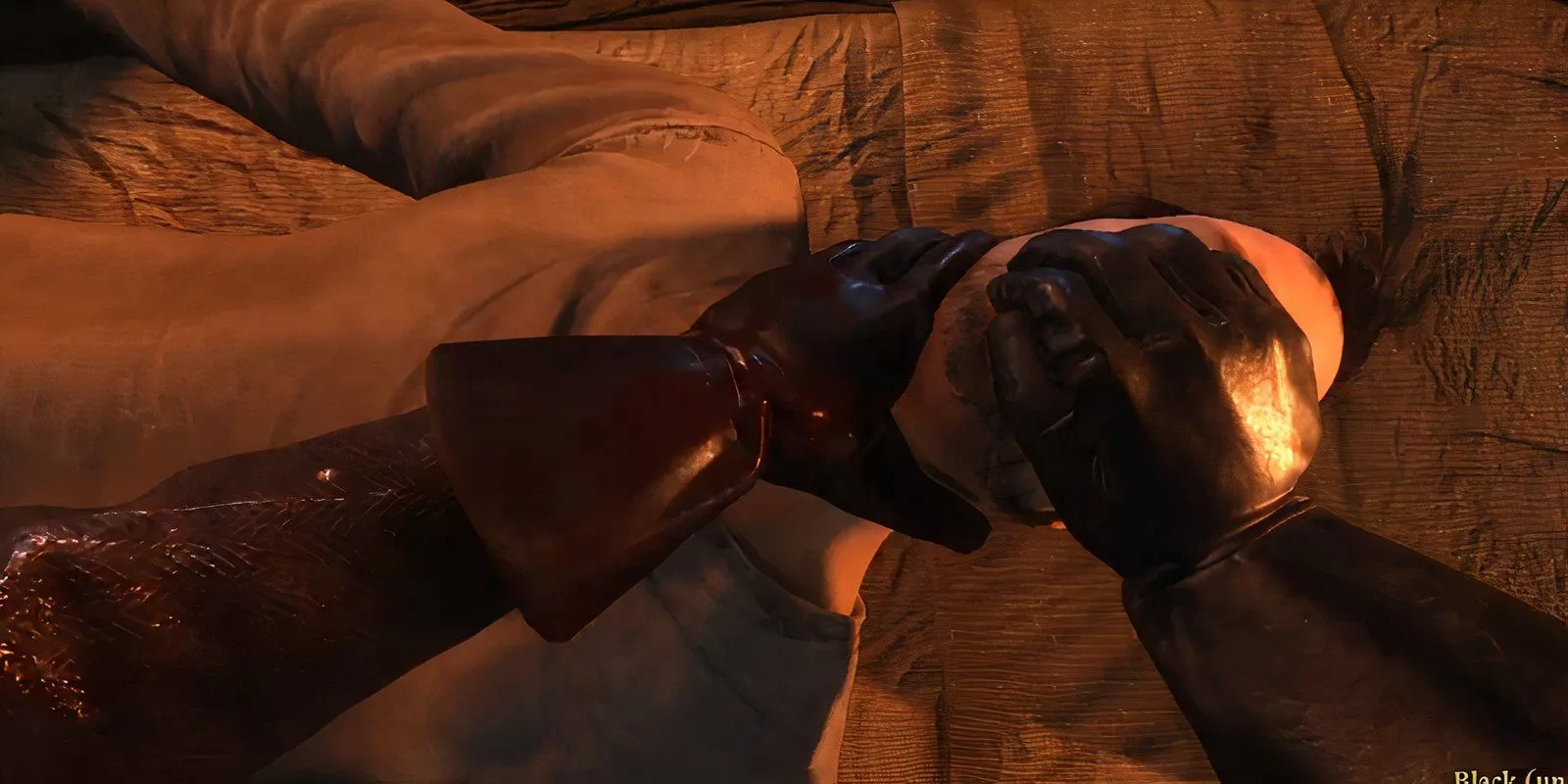Henry đang đánh ngất Black trong lều ở Kingdom Come Deliverance 2