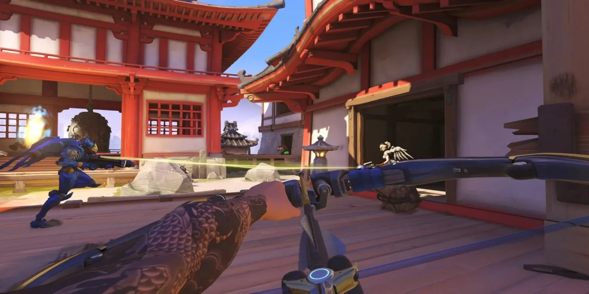Hero Hanzo của Overwatch ngắm bắn trong một trận đấu kịch tính