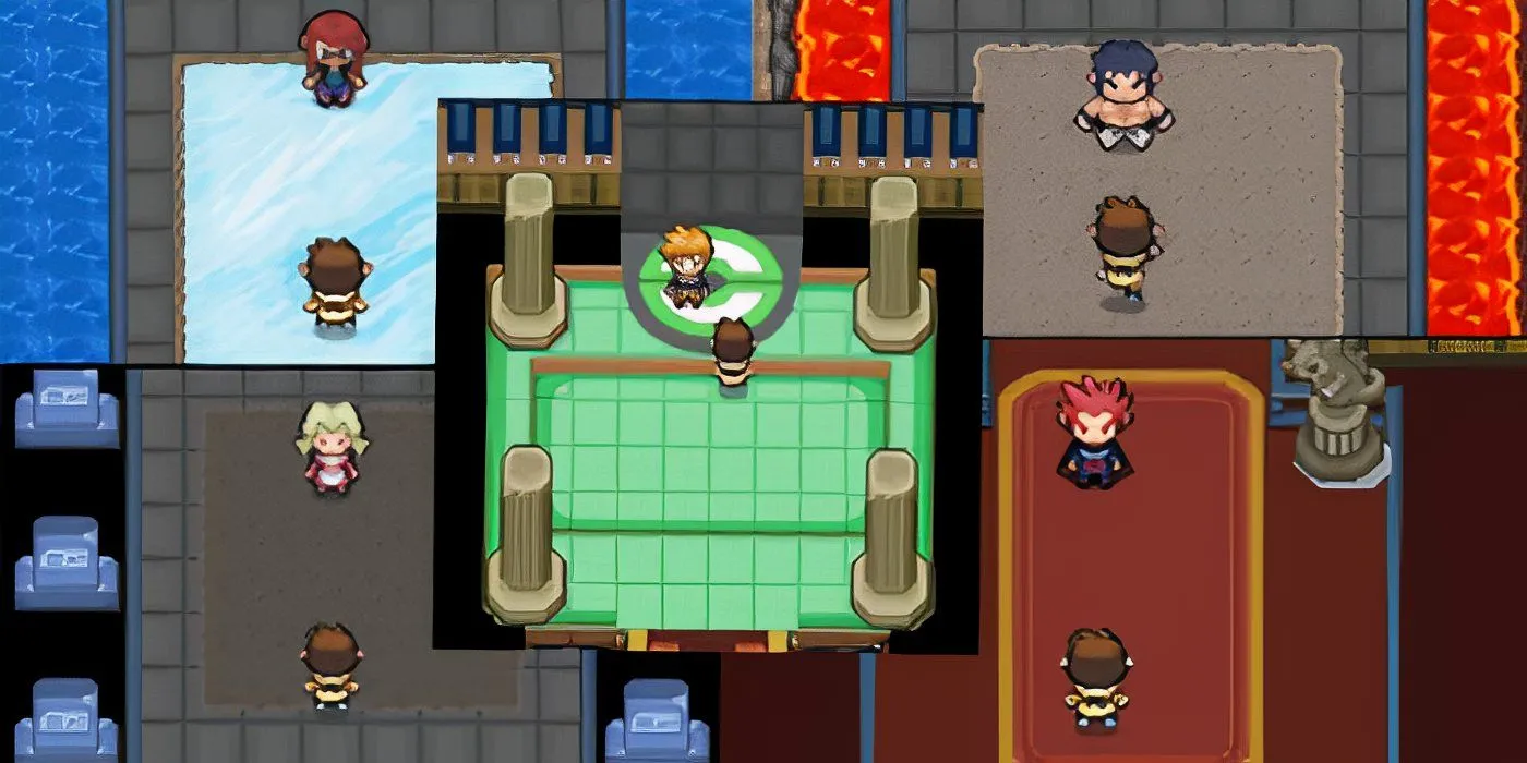 Hình ảnh chia đôi về các thành viên Elite Four và Rival trong Pokemon Infinite Fusion