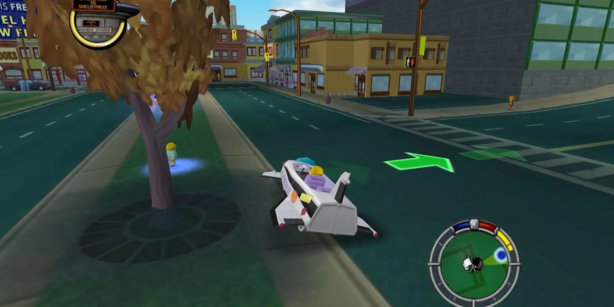 Hình ảnh gia đình Simpsons đứng trước ngôi nhà của họ trong game The Simpsons: Hit &amp; Run (2003).