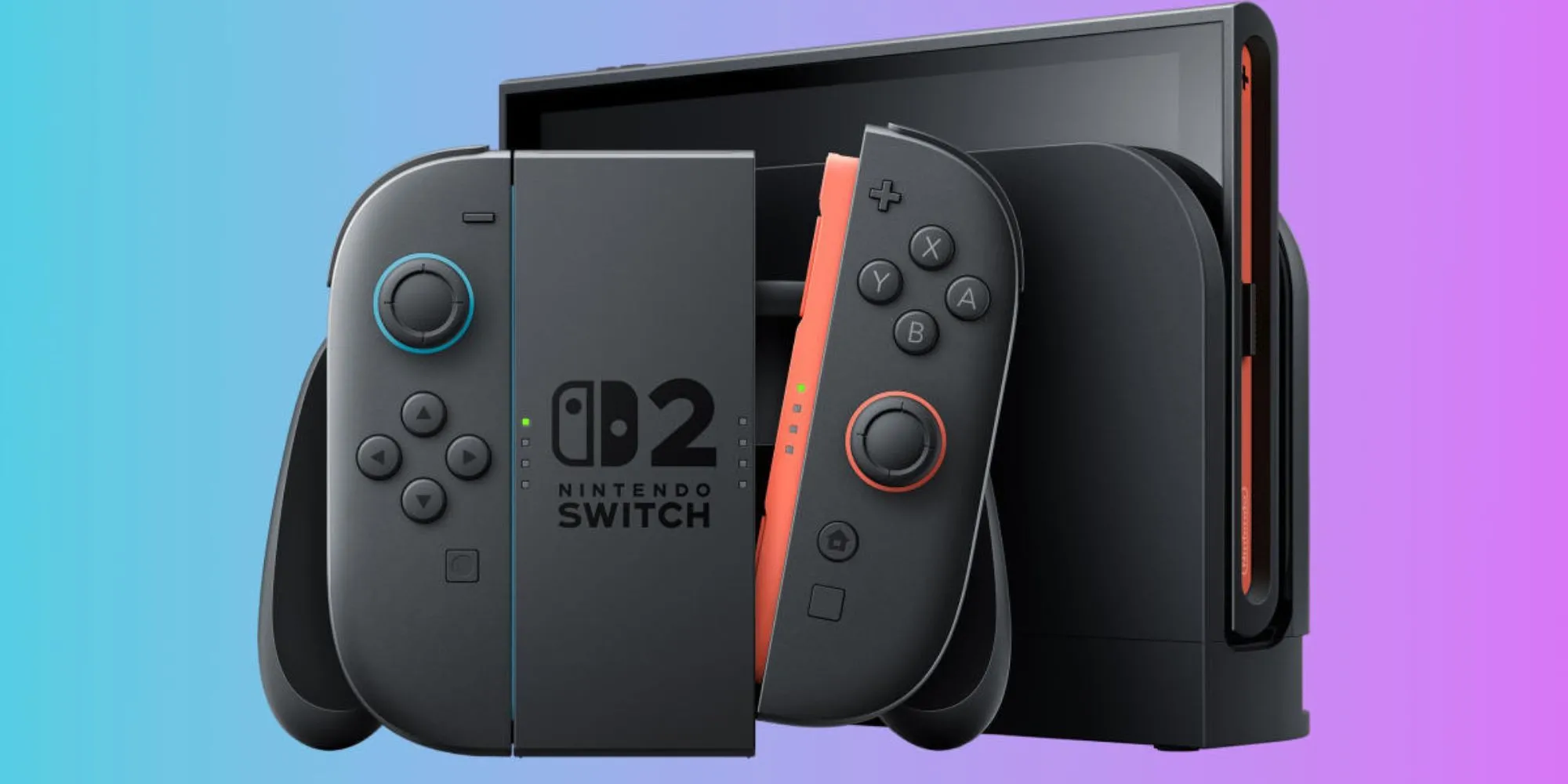 Hình ảnh máy Nintendo Switch 2 và cặp Joy-Con 2 trên nền trừu tượng, minh họa cho thế hệ console mới của Nintendo