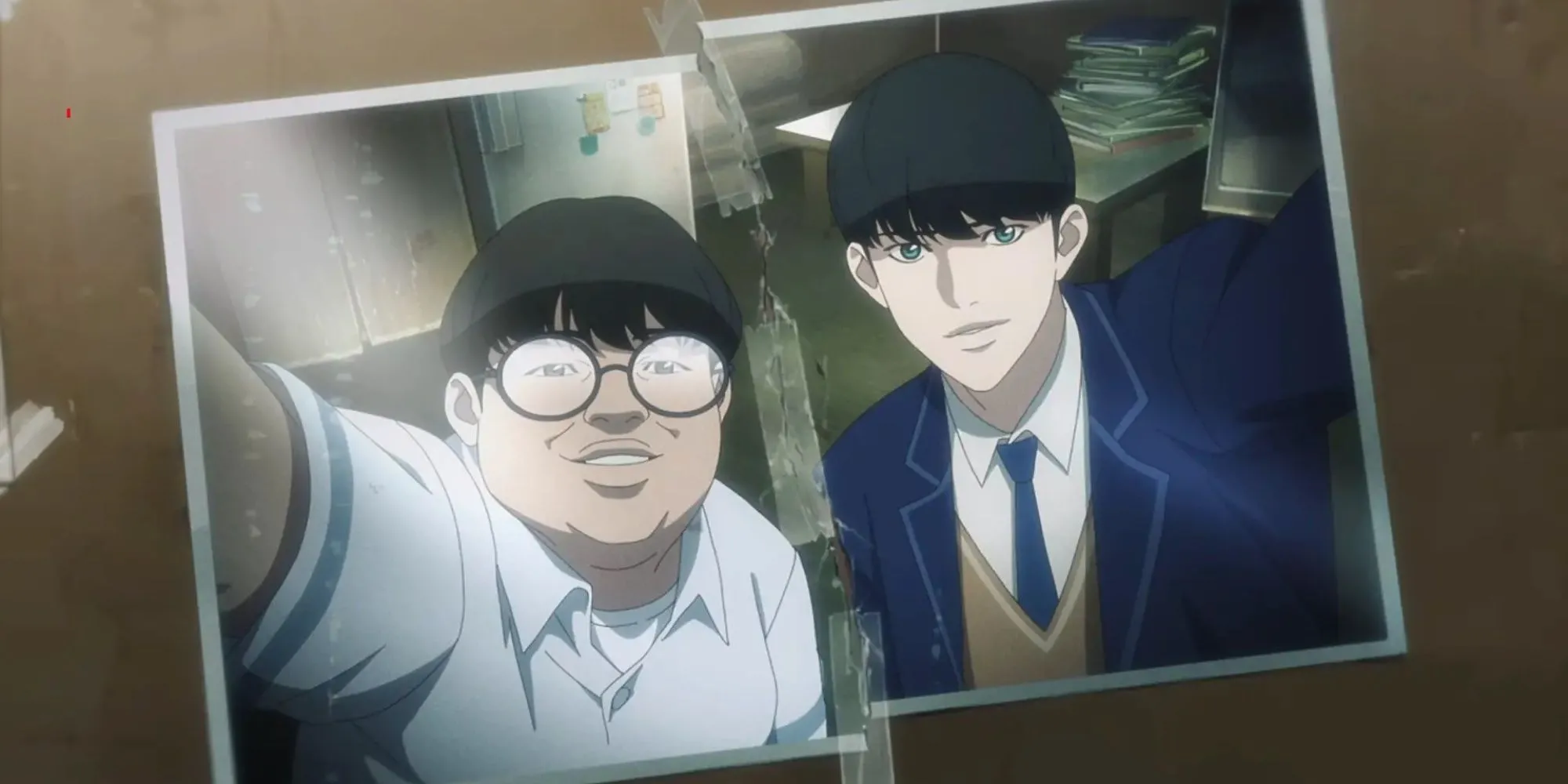 Hình ảnh Park Hyung-seok trong anime Lookism bị xé đôi, tượng trưng cho hai ngoại hình trái ngược