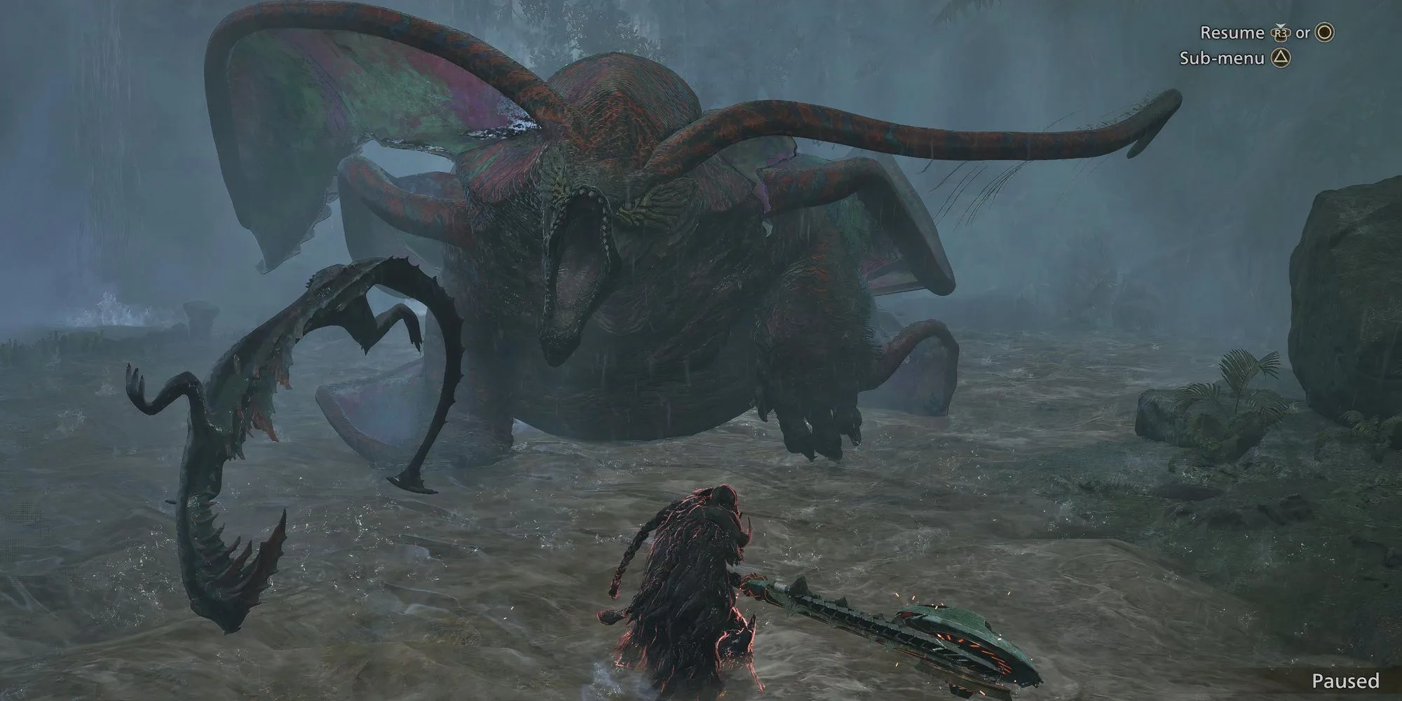 Hình ảnh quái vật Uth Duna trong Monster Hunter Wilds với các điểm yếu được làm nổi bật.