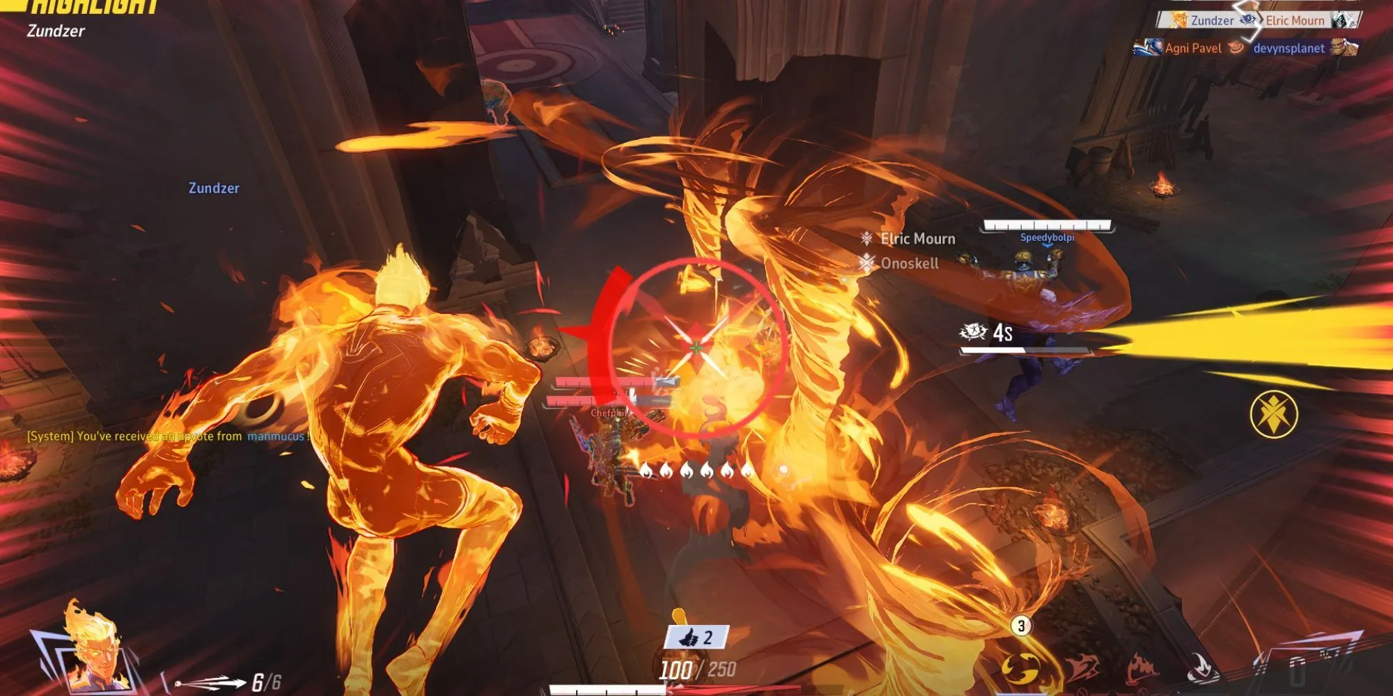 Human Torch Marvel Rivals đang bay và tung chiêu lửa