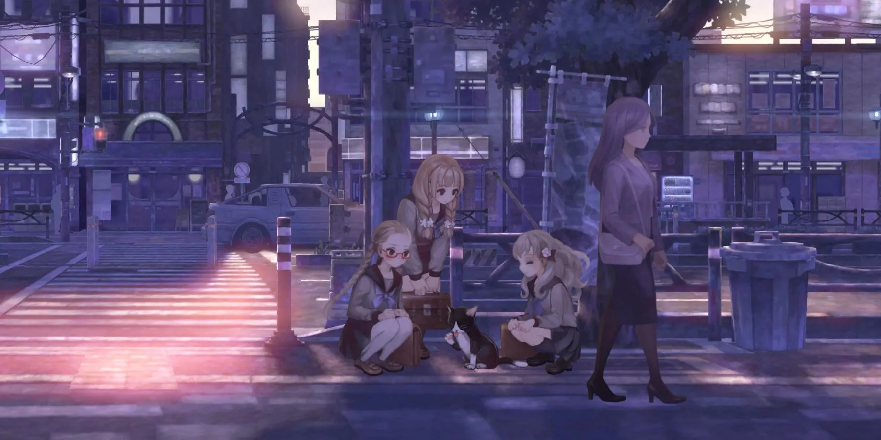 Iori Fuyusaka và một chú mèo trong game 13 Sentinels: Aegis Rim