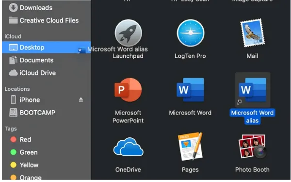 Kéo thả file Alias (shortcut) ra màn hình chính hoặc Dock trên MacBook