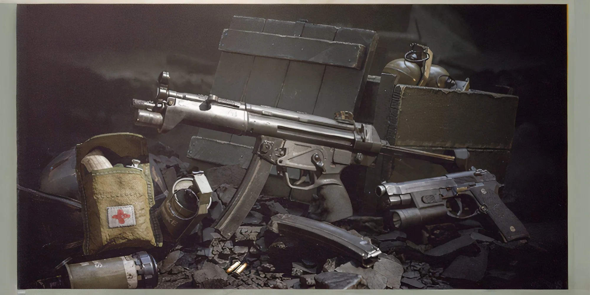 Khẩu súng tiểu liên HK MP5 được trang bị đèn pin chiến thuật trong Delta Force Black Hawk Down
