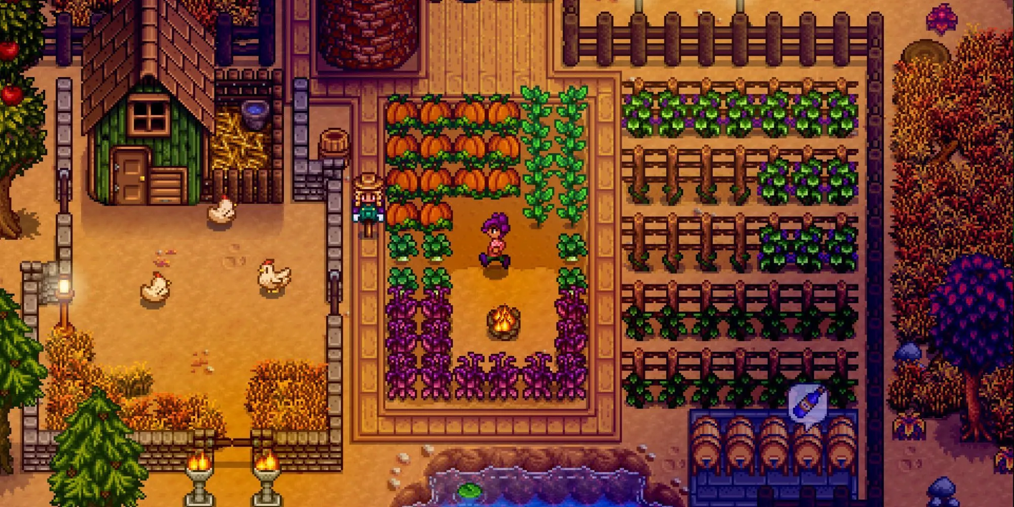 Khung cảnh nông trại yên bình và trù phú trong Stardew Valley