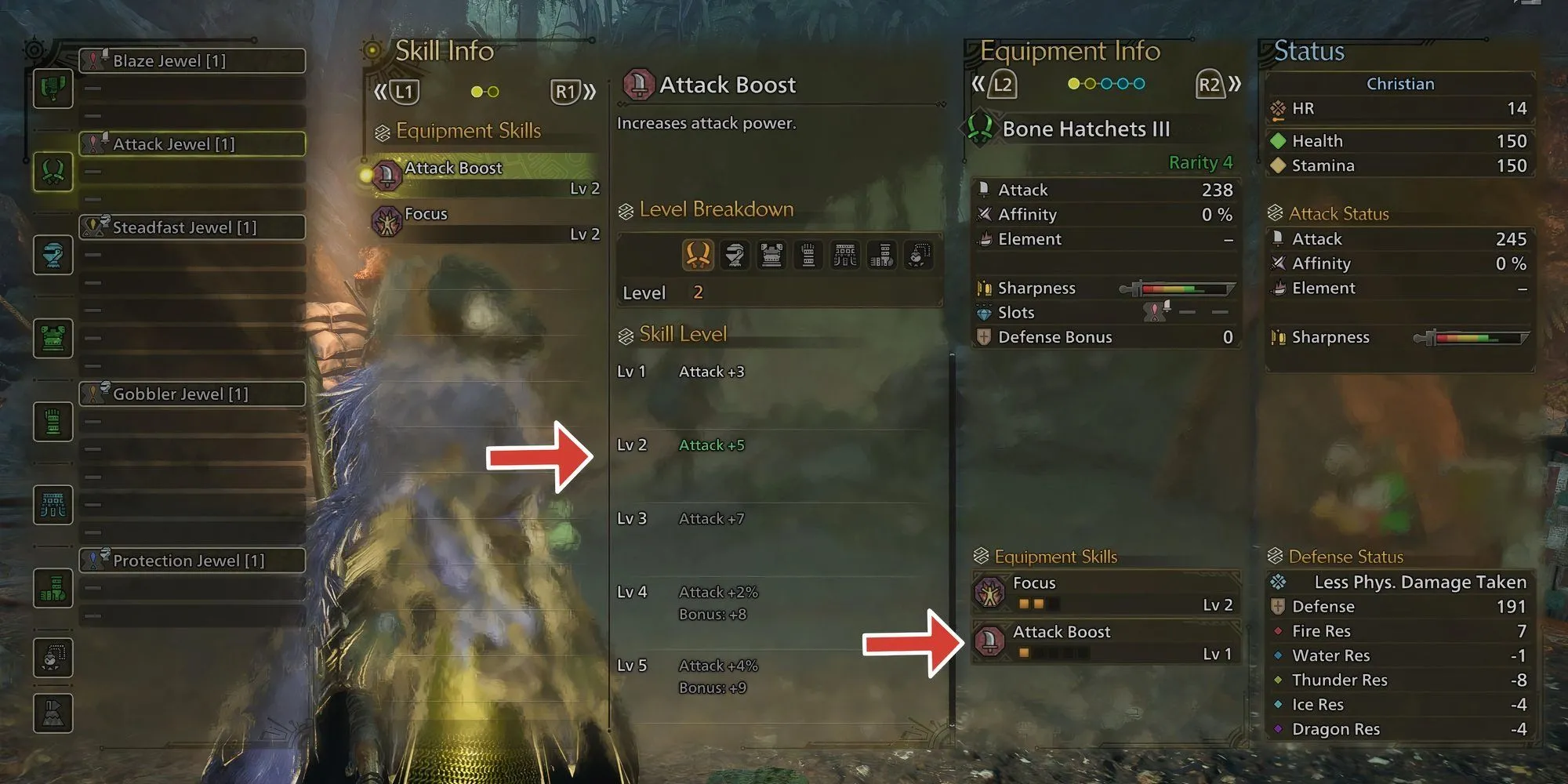 Kiểm tra thông tin chi tiết cấp độ kỹ năng trang bị trong Monster Hunter Wilds