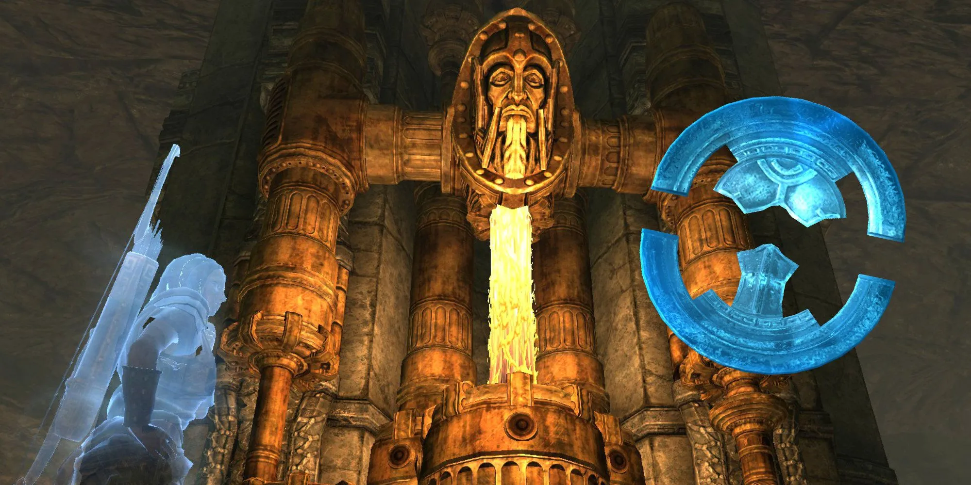 Linh hồn Katria tại Lò Rèn Aetherium với các Mảnh Vỡ Aetherium trong Skyrim.