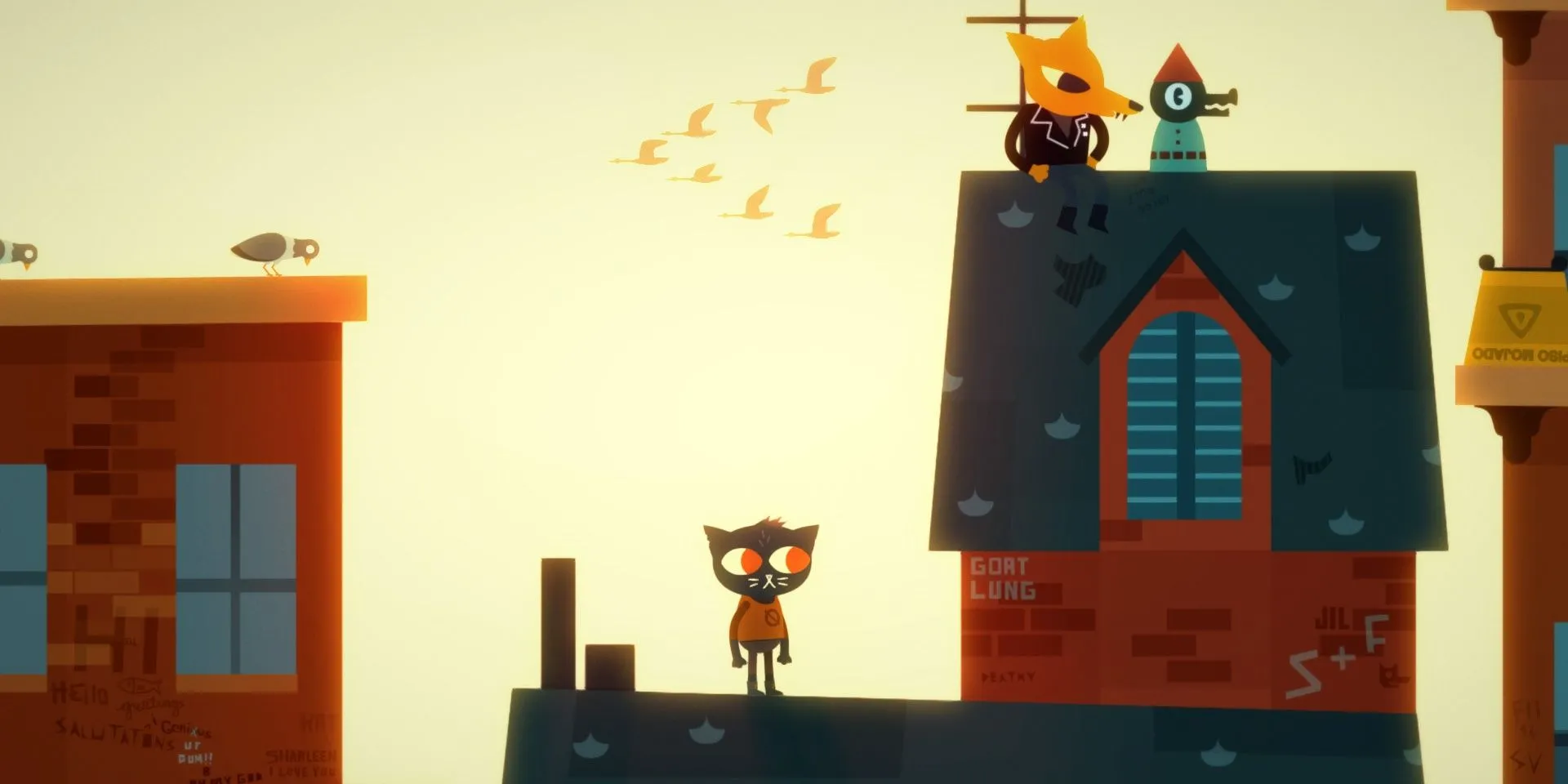 Mae và Gregg trên mái nhà trong Night in the Woods