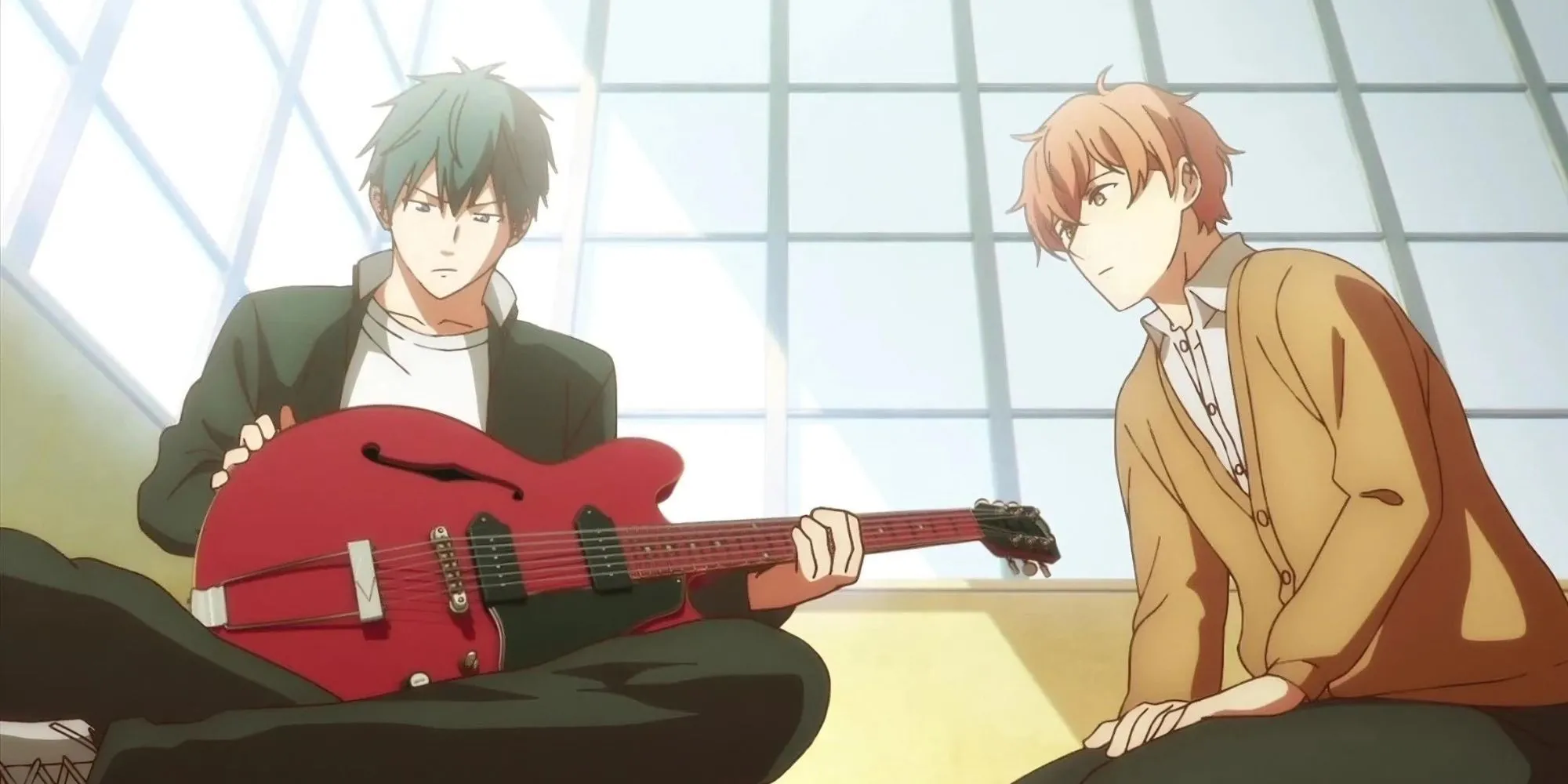 Mafuyu Sato và Ritsuka Uenoyama từ anime Given cùng nhau chơi guitar