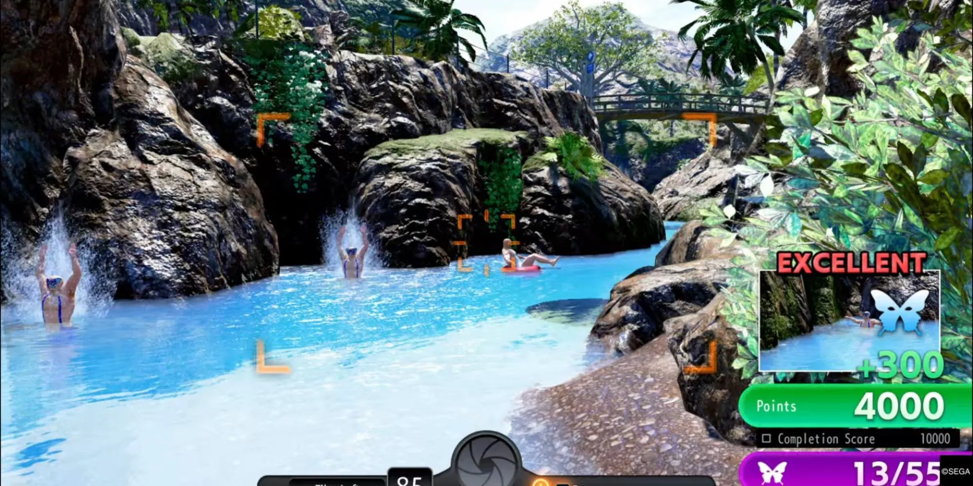 Majima, Noah, Goro và Kuroki trên bè khám phá Crystal Papillon Island trong Sicko Snap