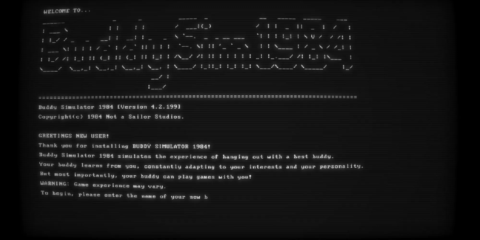 Màn hình chính của game Buddy Simulator 1984 với phong cách đồ họa pixel