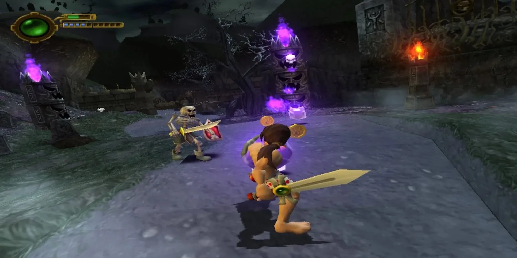 Maximo trong bộ giáp chiến binh đối đầu với kẻ thù trong Maximo Ghosts to Glory