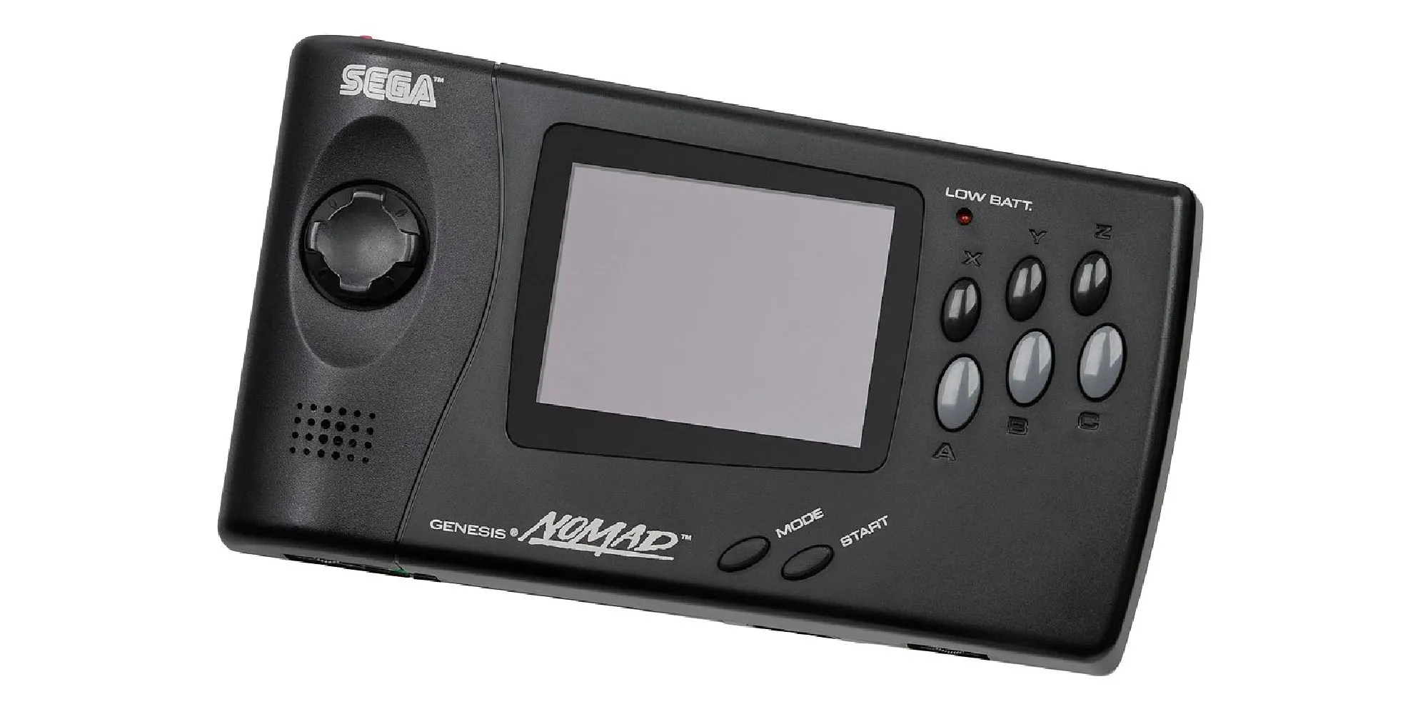 Máy chơi game cầm tay Sega Nomad với thiết kế đặc trưng của Sega và màn hình màu