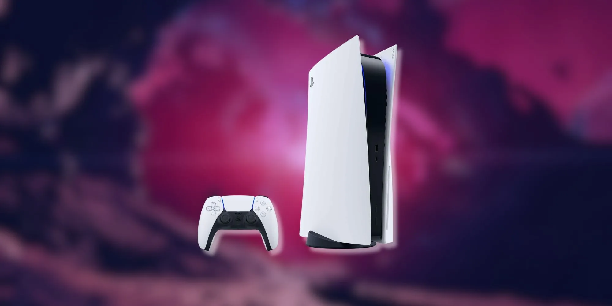 Máy chơi game PlayStation 5 trên nền tím trừu tượng, minh họa cho vấn nạn phe vé console