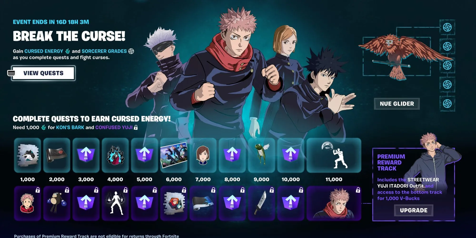Mini-pass Phá Bỏ Lời Nguyền trong sự kiện Fortnite Jujutsu Kaisen