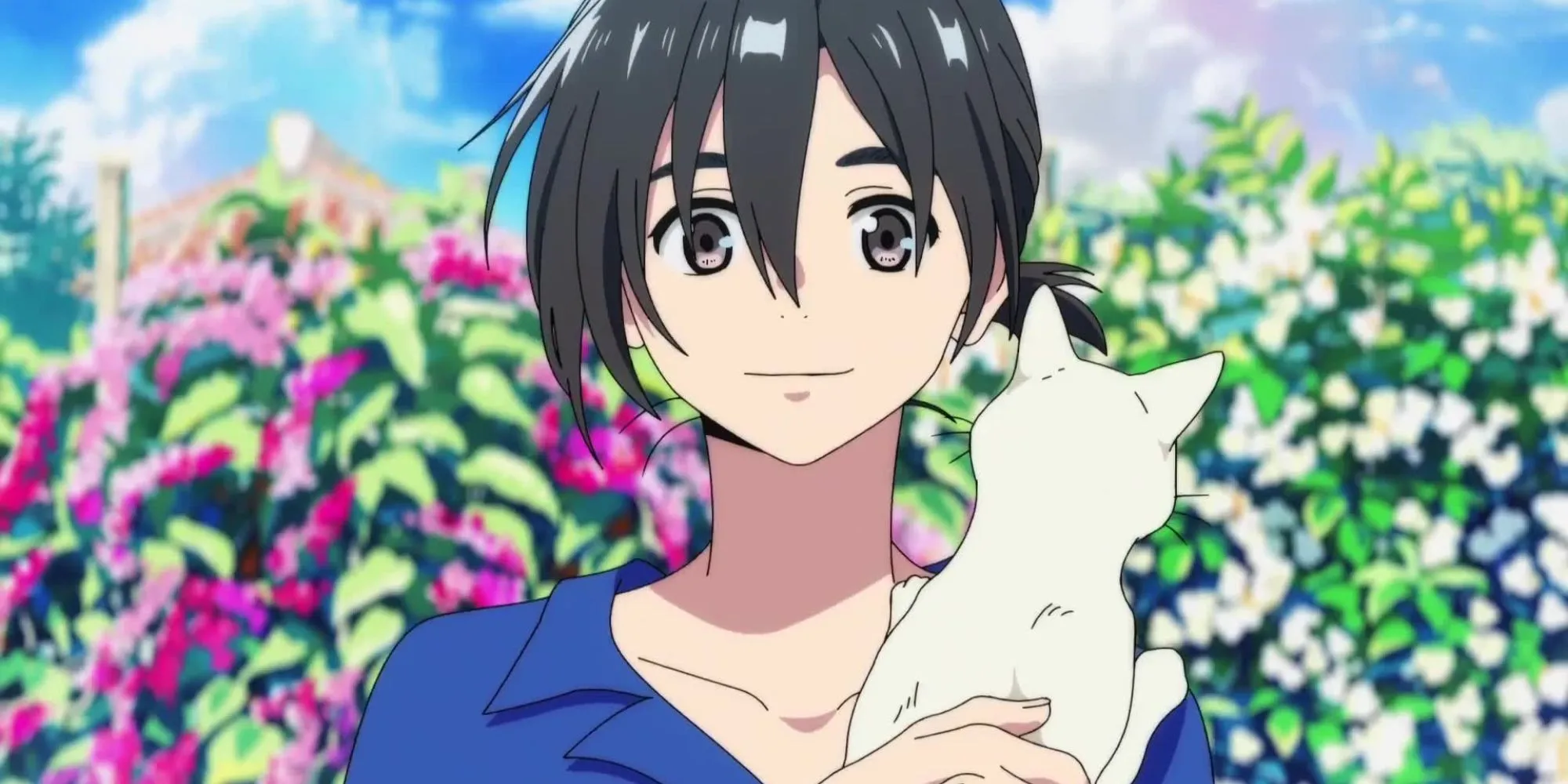 Mio Chibana ôm một chú mèo trong anime movie BL The Stranger By The Shore