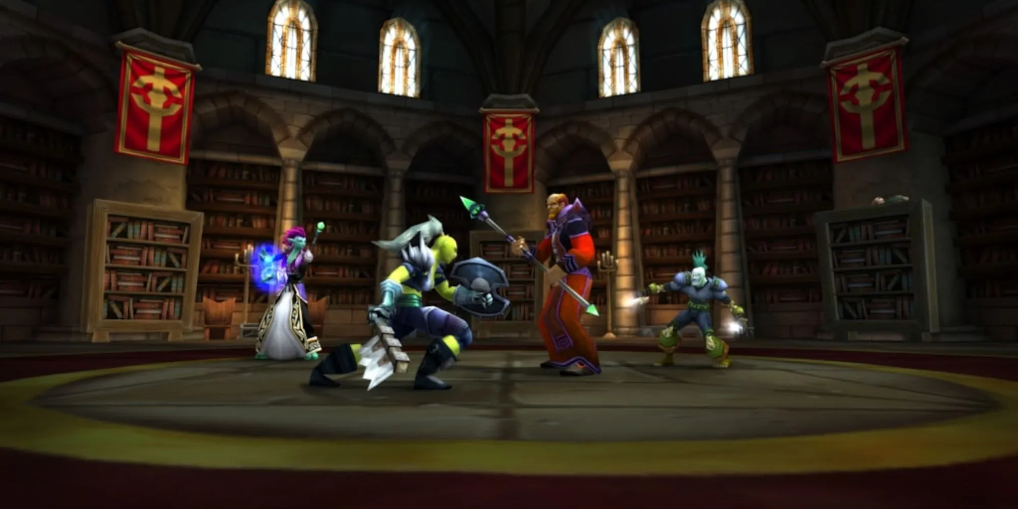 Một cảnh chiến đấu hoành tráng trong World of Warcraft với nhiều nhân vật và hiệu ứng phép thuật