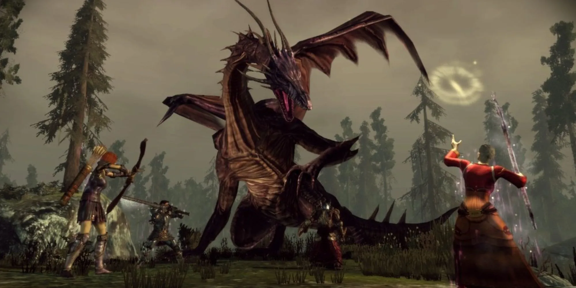 Một cảnh chiến đấu trong Dragon Age Origins với sự tham gia của các Grey Warden