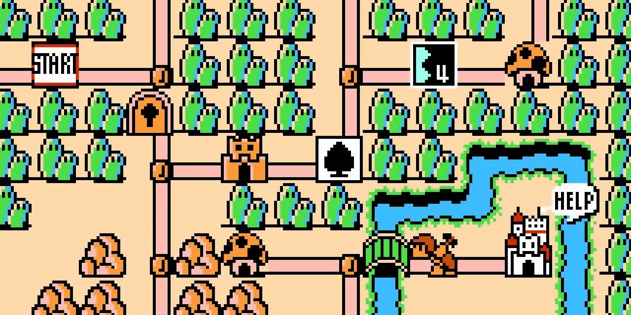 Một góc nhìn toàn cảnh trong Super Mario Bros. 3.