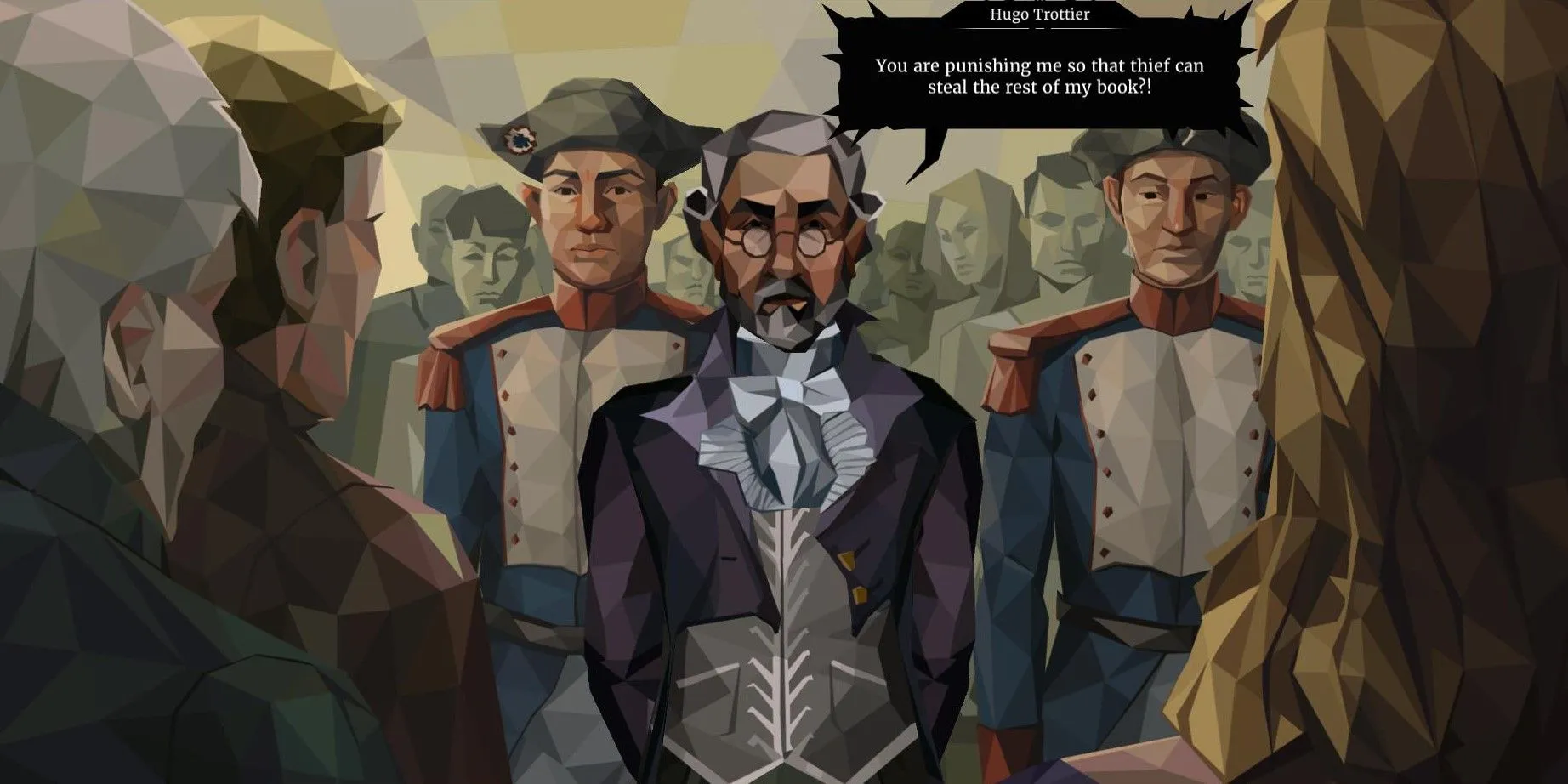 Một phiên tòa xét xử trong game We. The Revolution với phong cách đồ họa ấn tượng