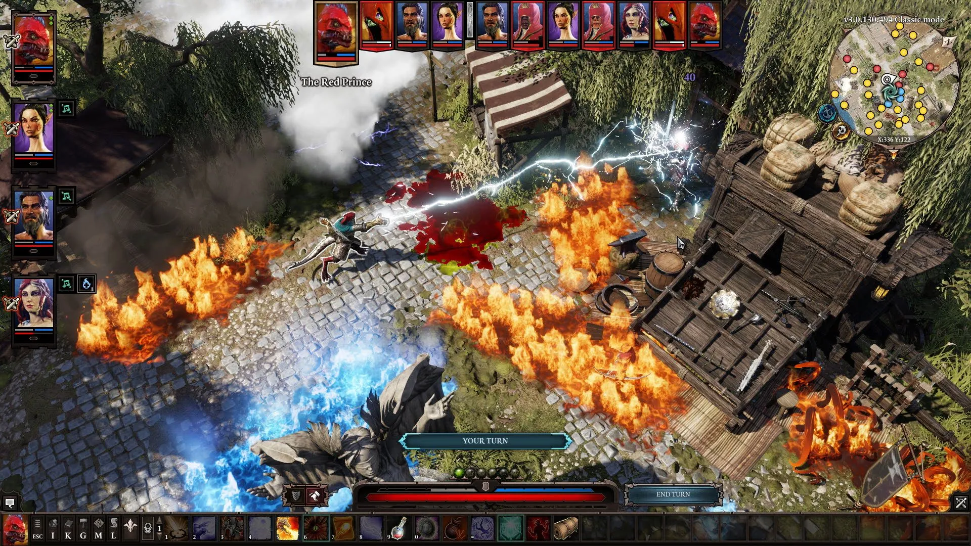 Một trận chiến trong game Divinity Original Sin 2 với các hiệu ứng phép thuật